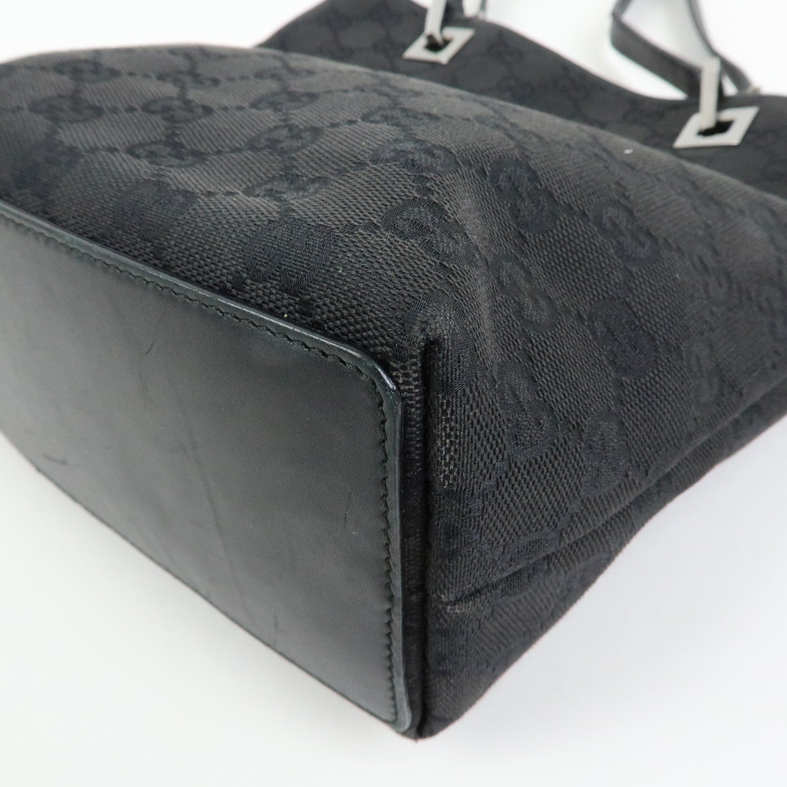 GUCCI GG Canvas Leather Tote Bag Hand Bag Shoulder Bag Black 31244