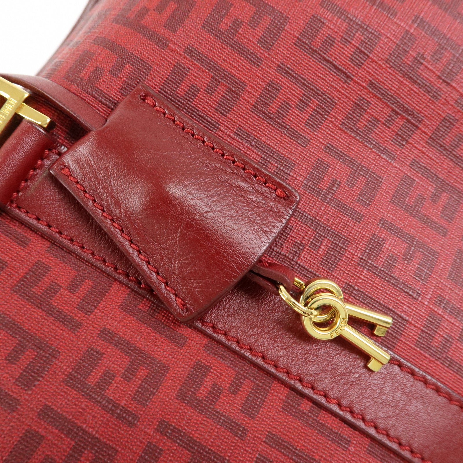 FENDI Zucchino PVC Leather Boston Bag Hand Bag Red 8BL098