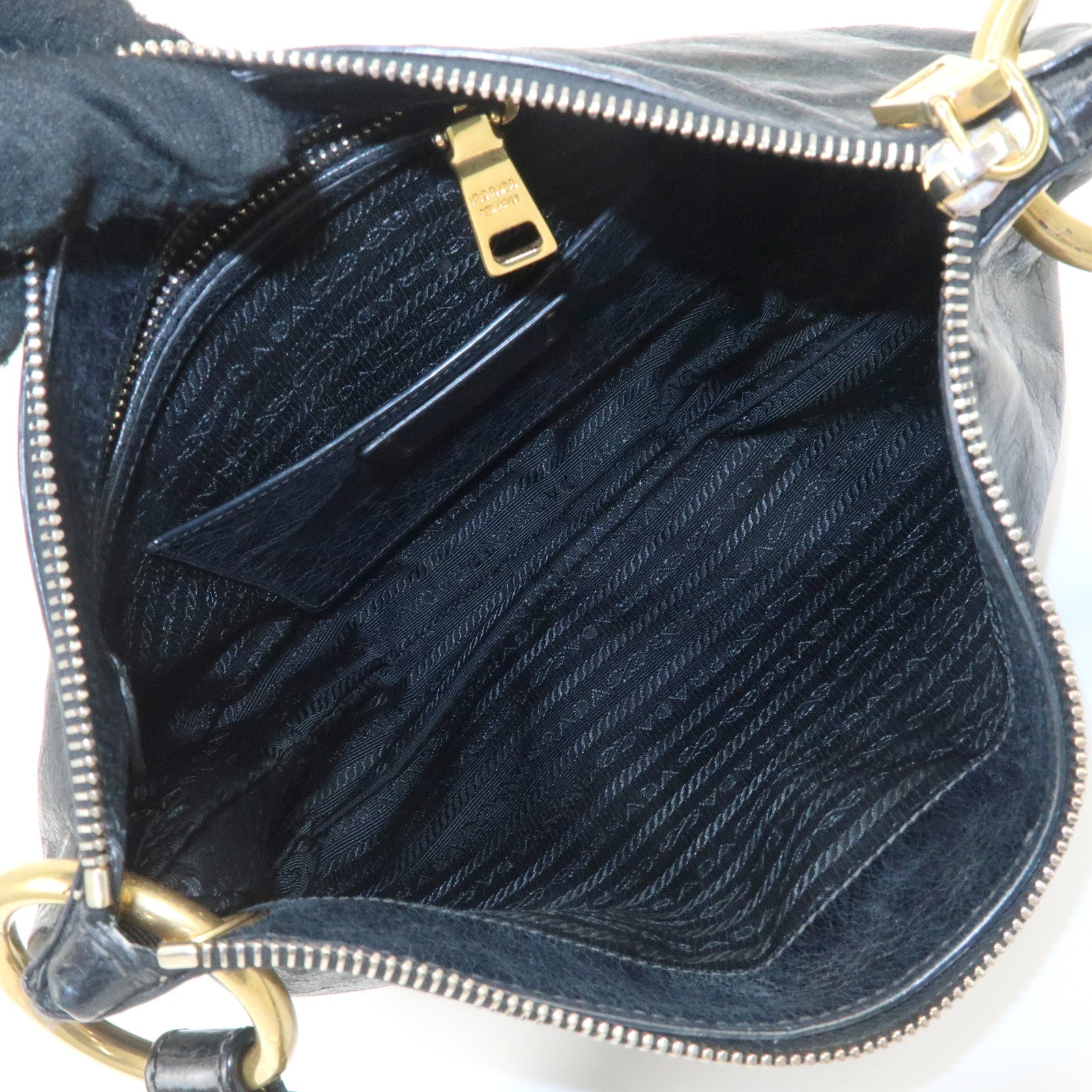 PRADA Logo Leather Shoulder Bag Hand Bag Gold Hardware Black Used