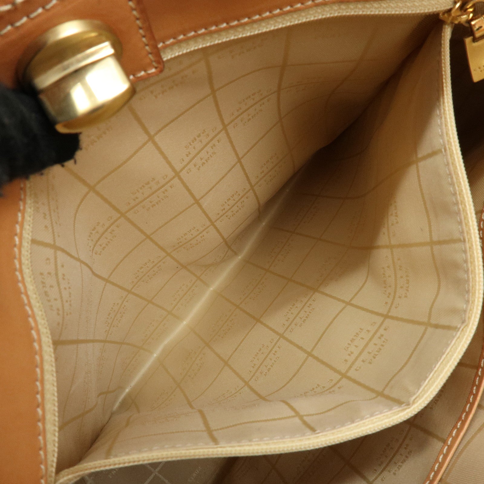 CELINE Logo Leather Turn Lock Shoulder Bag Hand Bag Light Brown