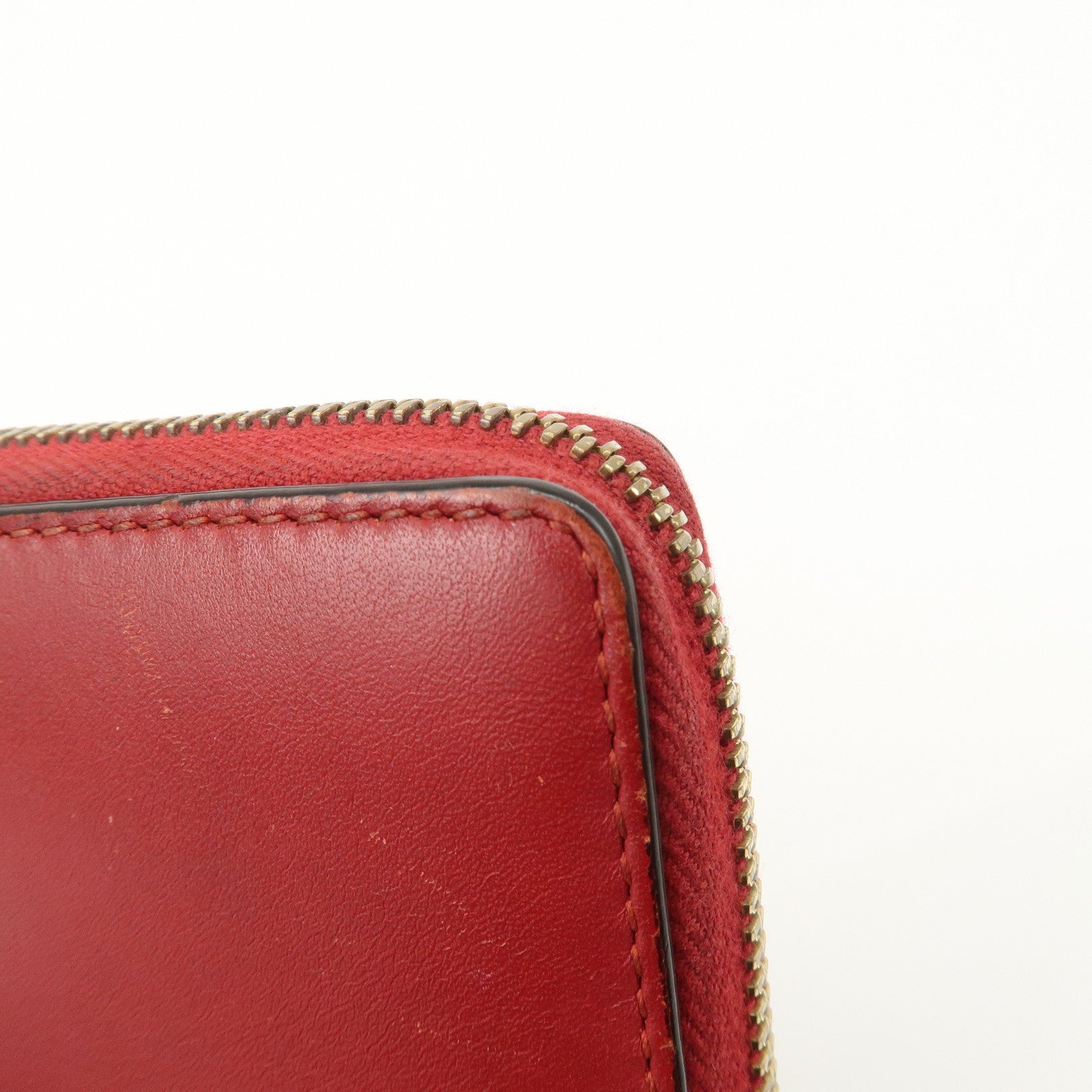 GUCCI Bamboo Leather Round Zippy Wallet Long Wallet Red Used