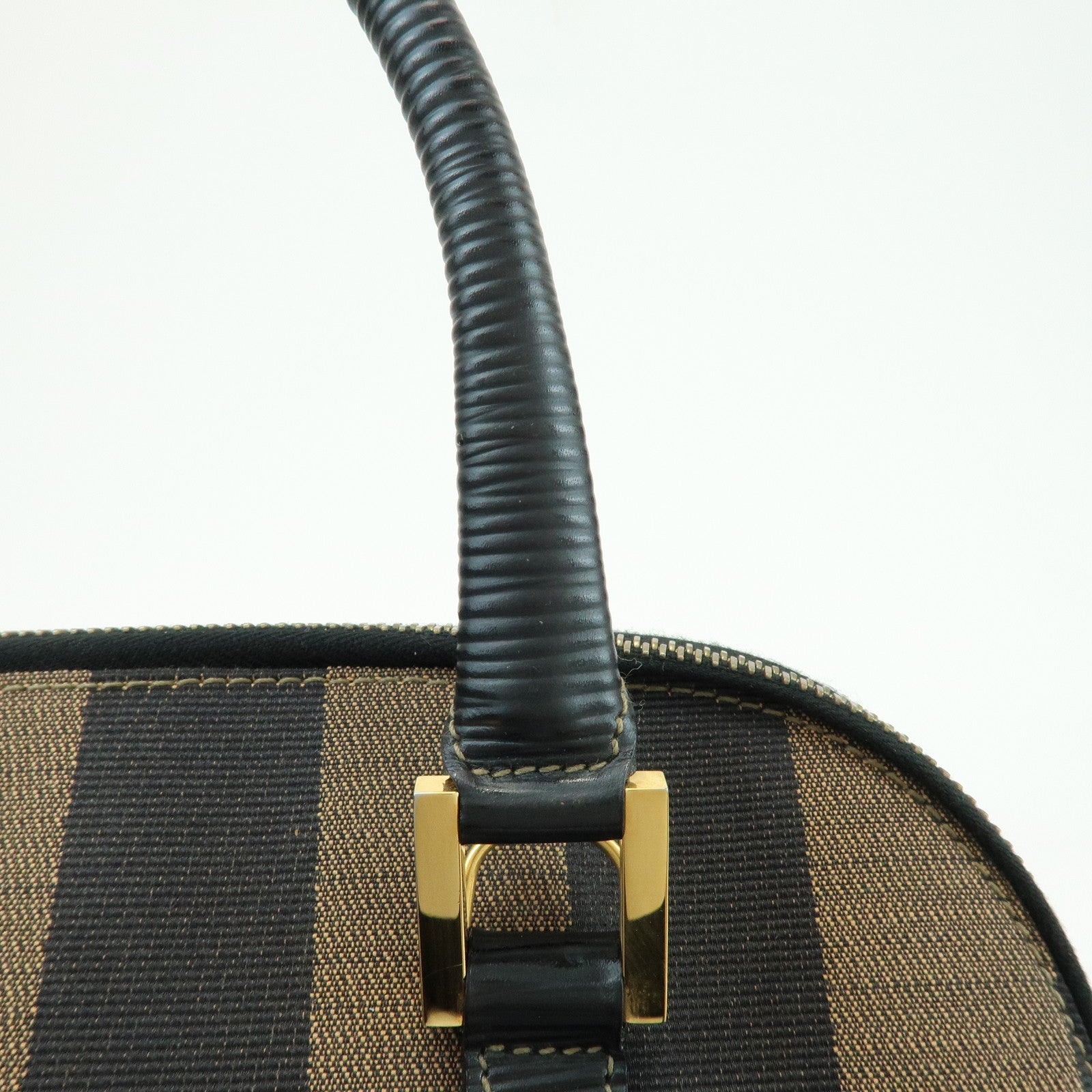 FENDI Pequin Canvas Embossed Leather 2Way Bag Hand Bag Brown