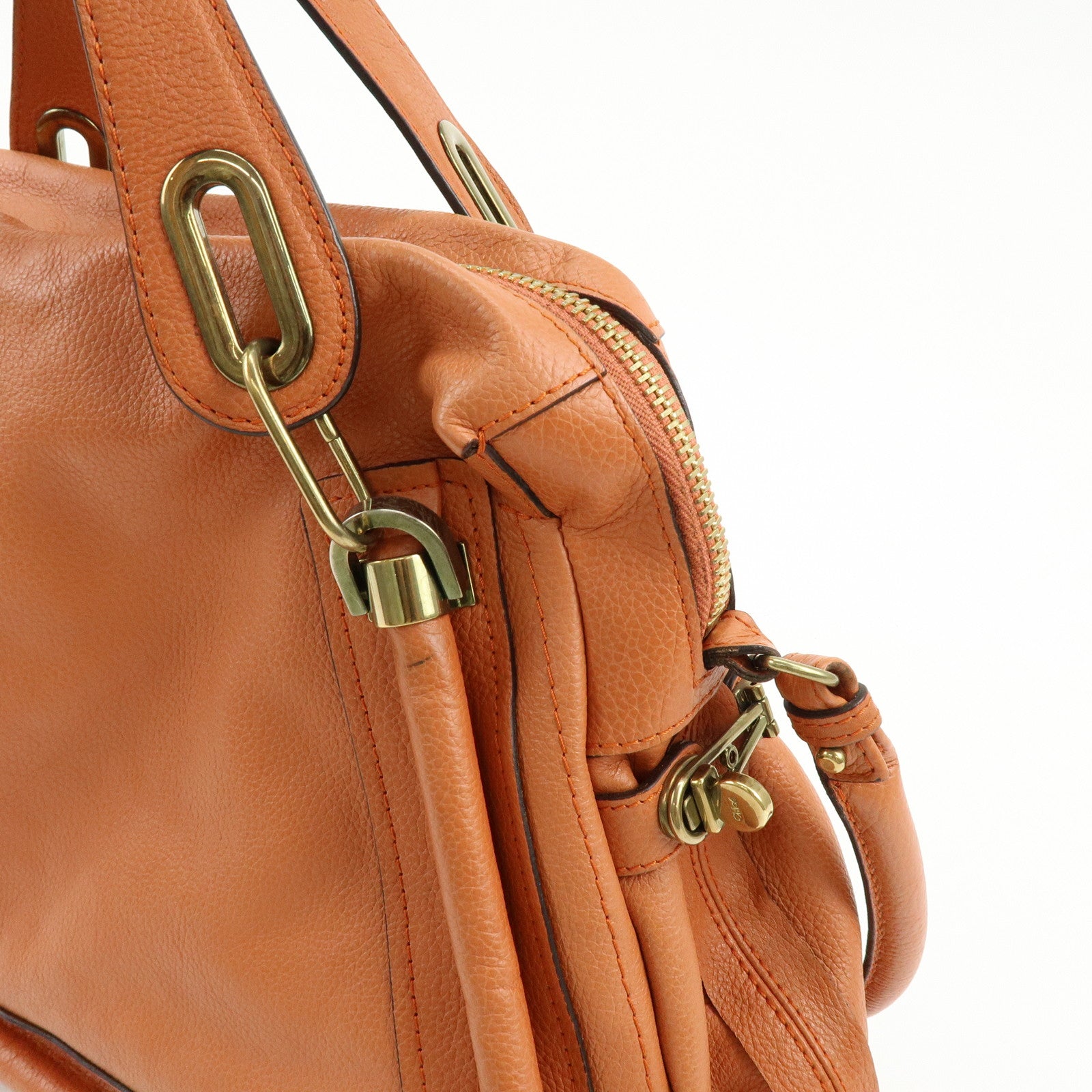 Chloe Paraty Leather 2Way Bag Shoulder Bag Hand Bag Orange