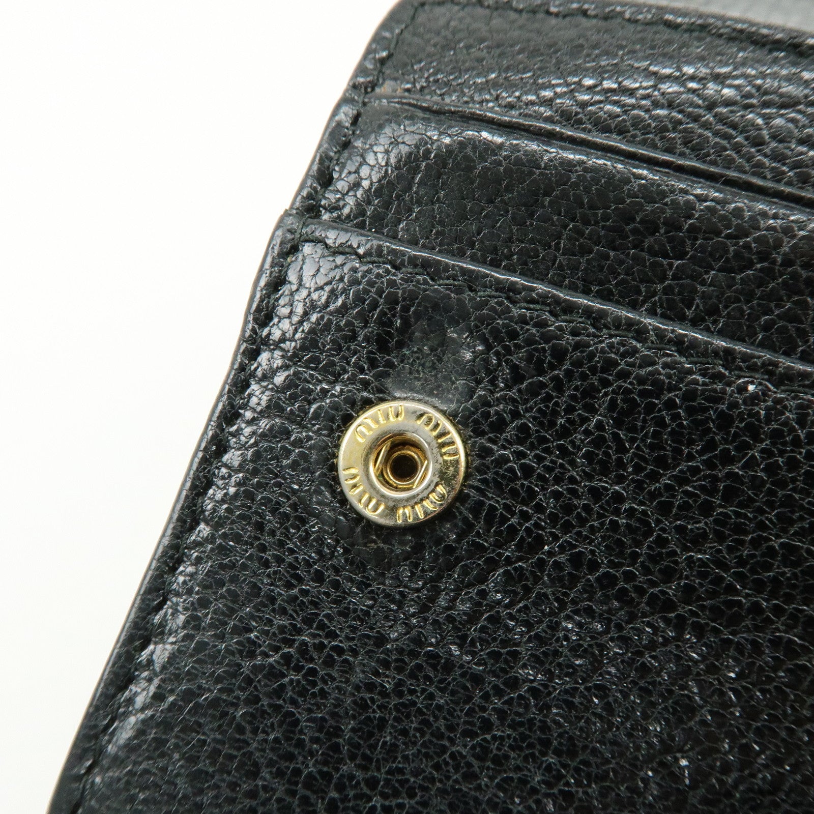 MIU MIU Leather Long Flap Round Zip Wallet Black 5M1344
