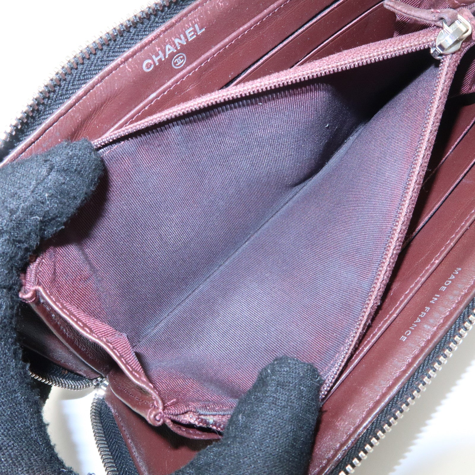 CHANEL COCO Mark Matelasse Caviarskin Zip Around Long Wallet A50097 Used