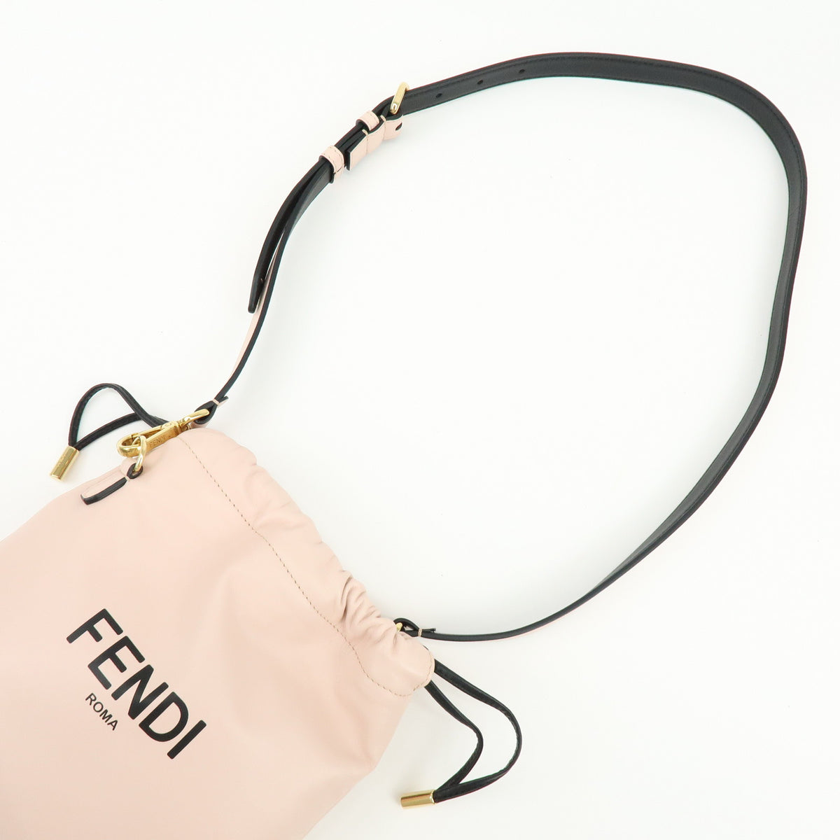 FENDI Logo Nappa Leather Drawstring Shoulder Bag Pouch Pink 8BT337