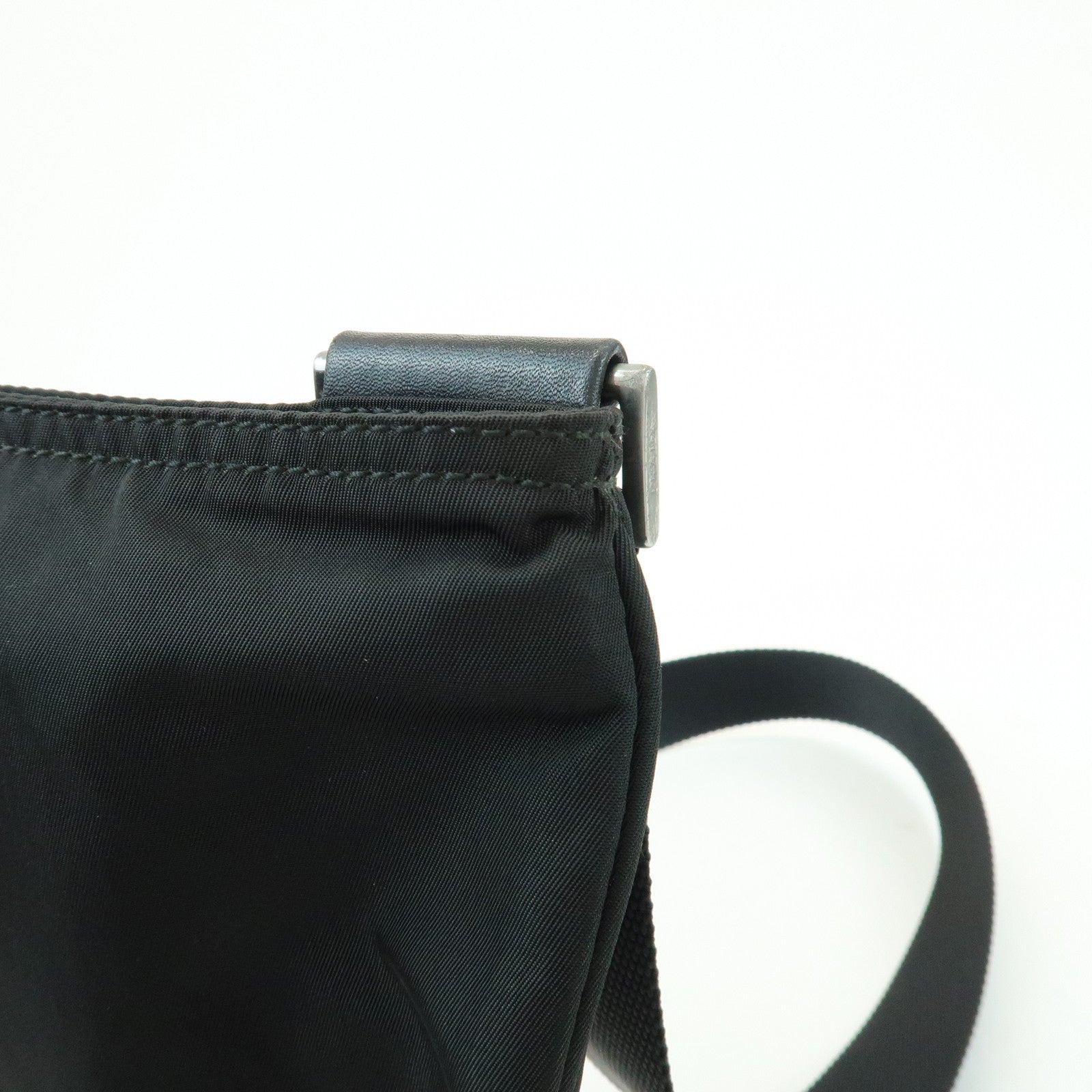 PRADA Triangle Logo Nylon Leather Shoulder Bag Crossbody Bag Black
