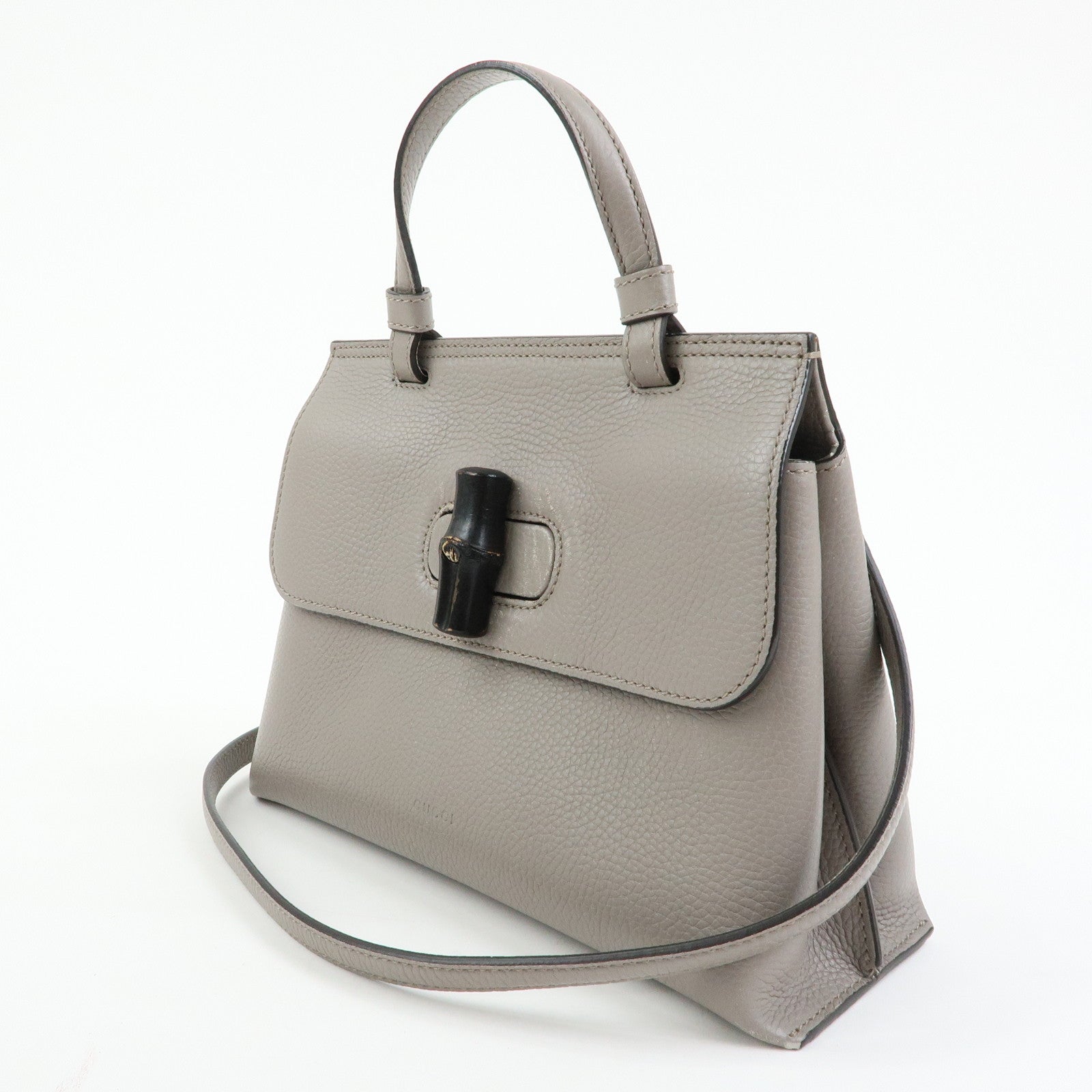 GUCCI Bamboo Leather 2Way Bag Hand Bag Shoulder Bag Grey 370831