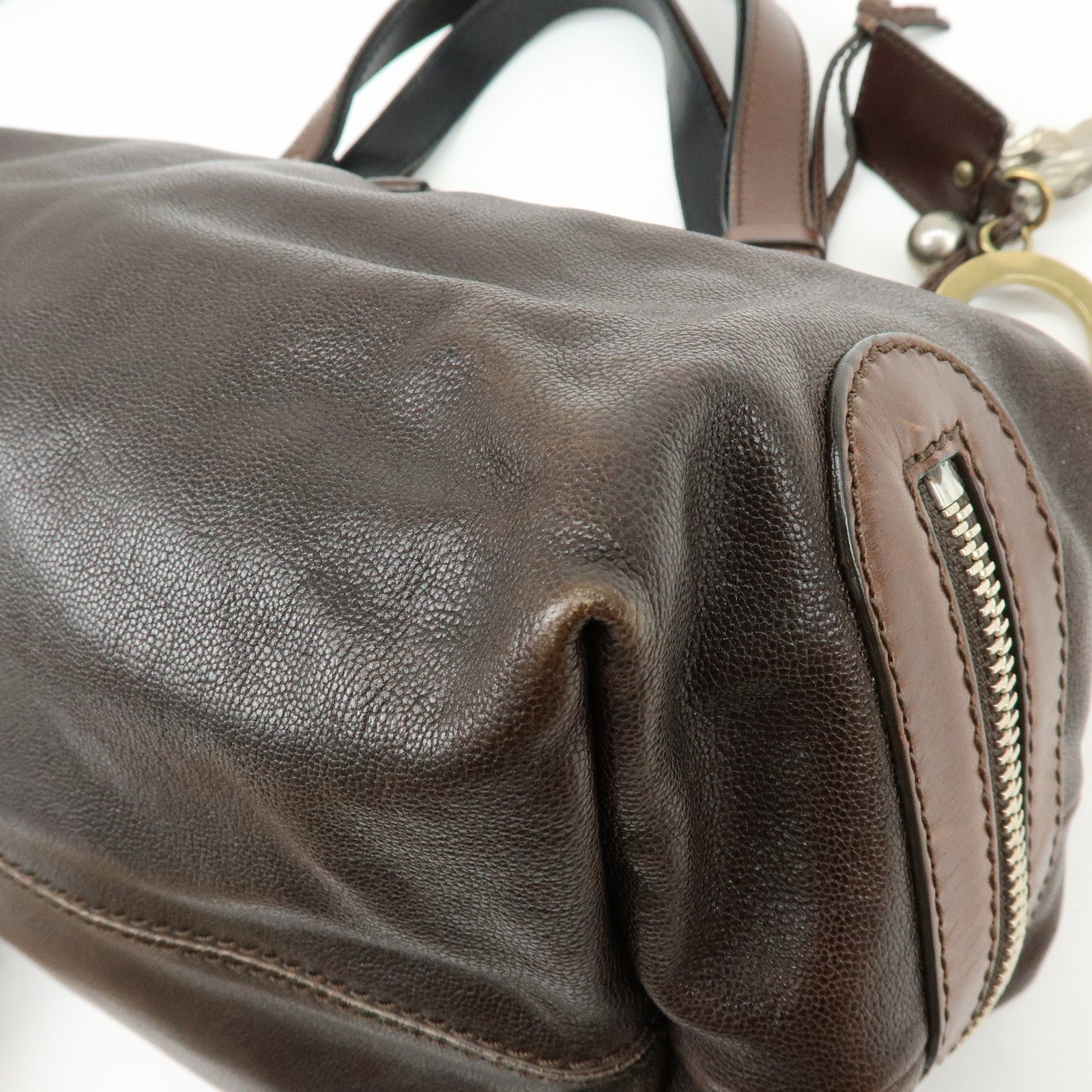 Chloe Kerala Leather Hand Bag Satchel Bag Brown Gold