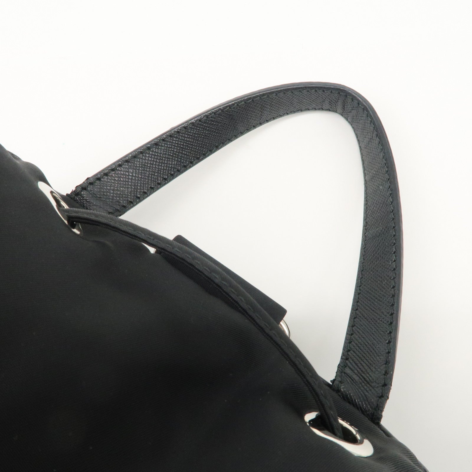 PRADA Triangle Logo Nylon Leather Backpack Ruck Sack Black Used