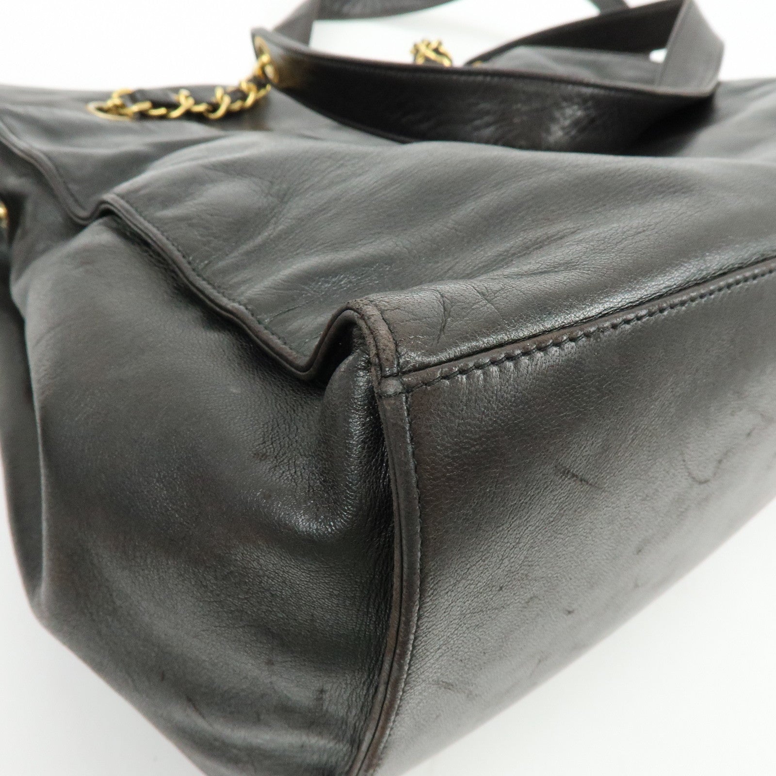 CHANEL COCO Mark Lamb Skin Chain Tote Bag Shoulder Bag Black