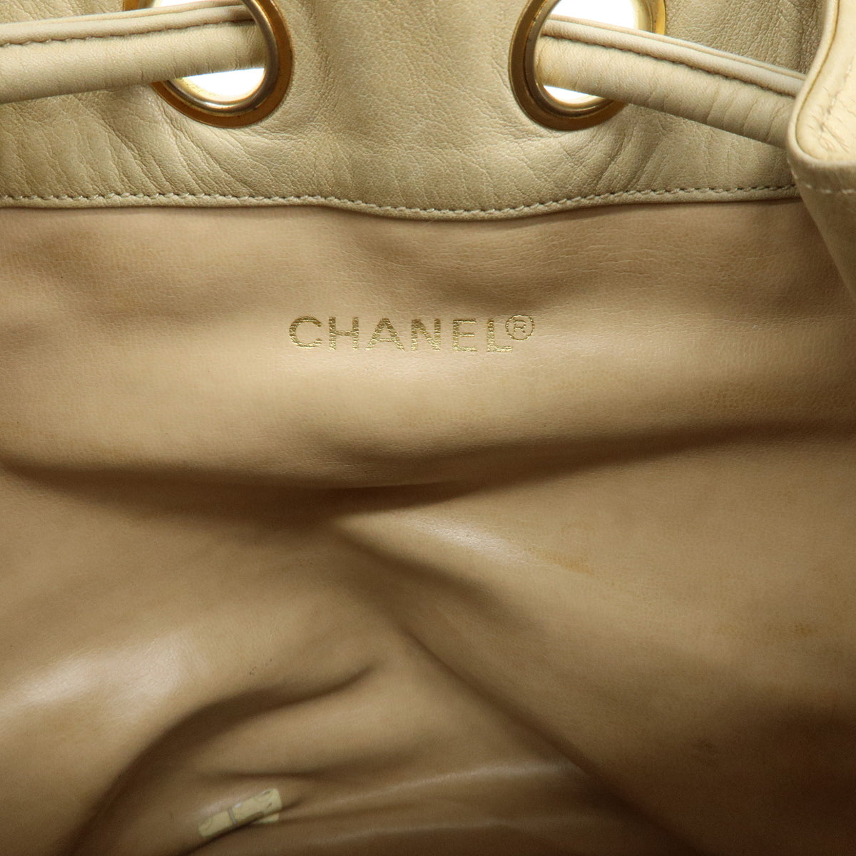 CHANEL Lamb Skin Bucket Chain Shoulder Bag Beige A01349