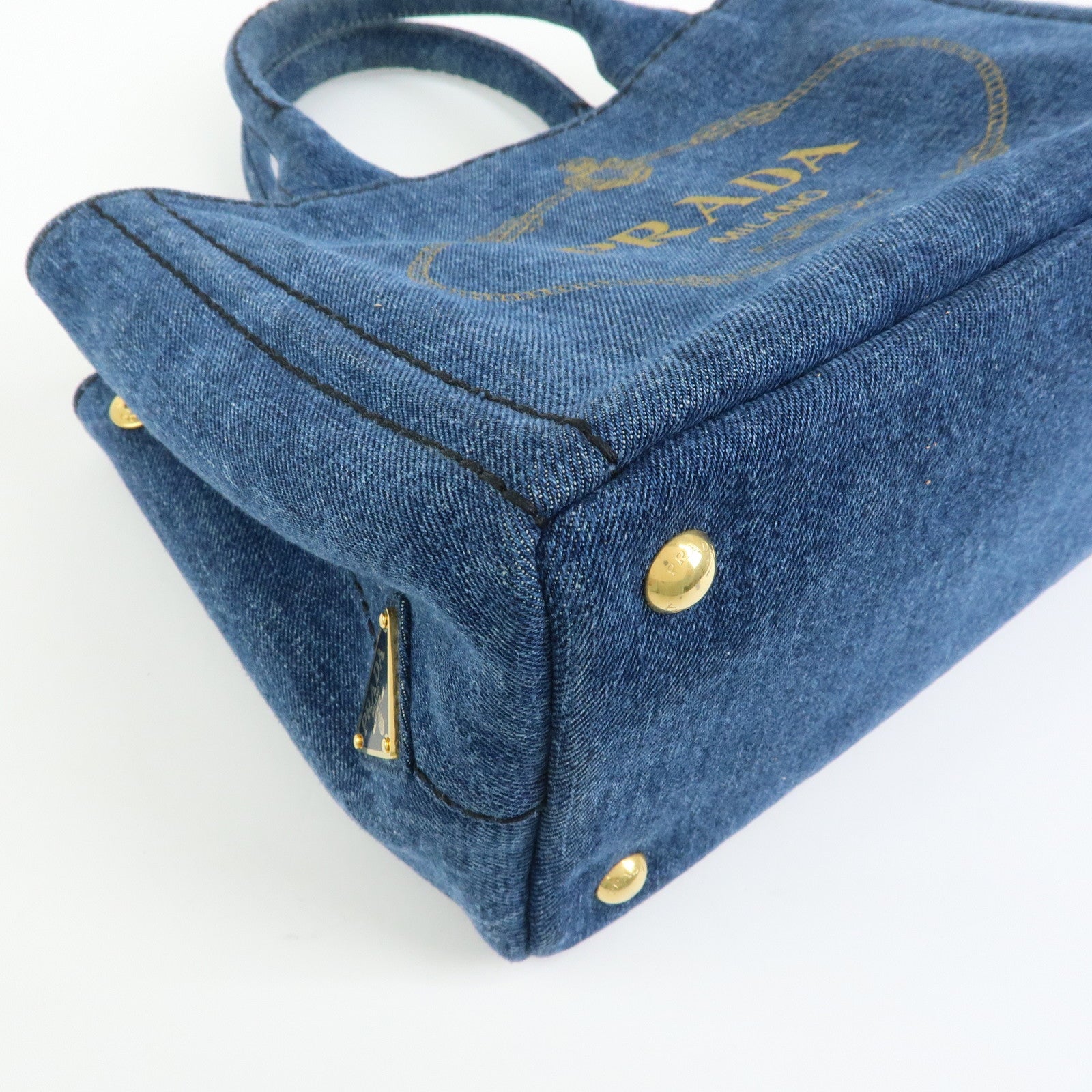 PRADA Triangle Logo Canapa Mini Denim 2Way Bag Hand Bag Blue 1BG439