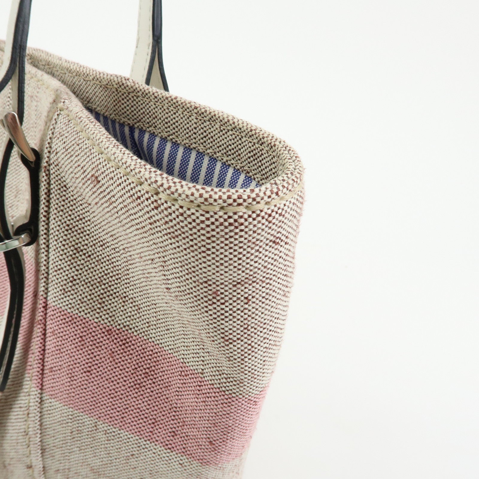 PRADA Logo Canvas Leather Tote Bag Shoulder Bag Natural Pink