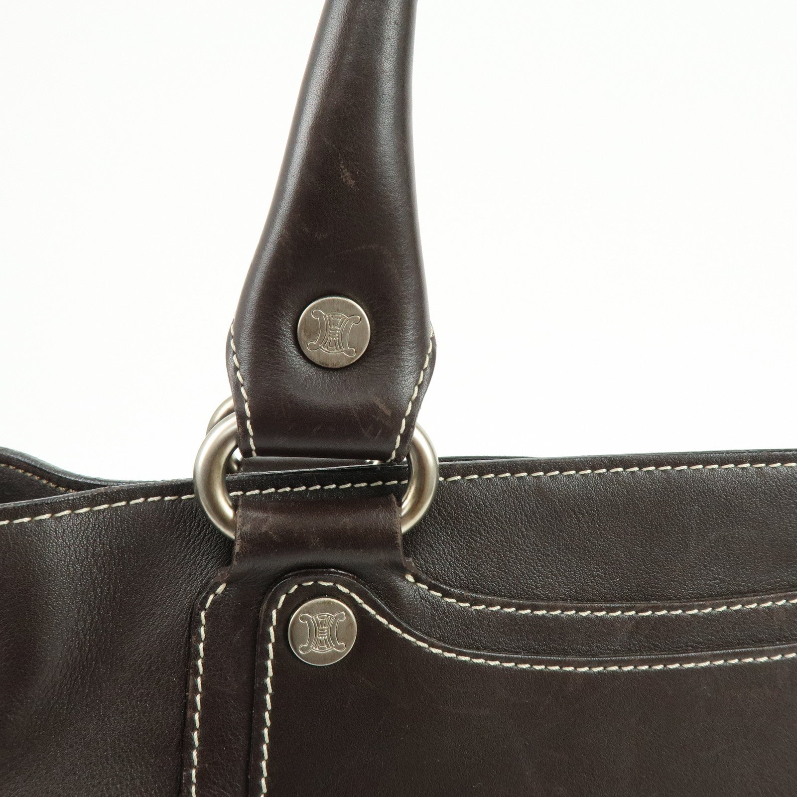 CELINE Macadam Boogie Bag Hand Bag Tote Bag Brown White Sticth
