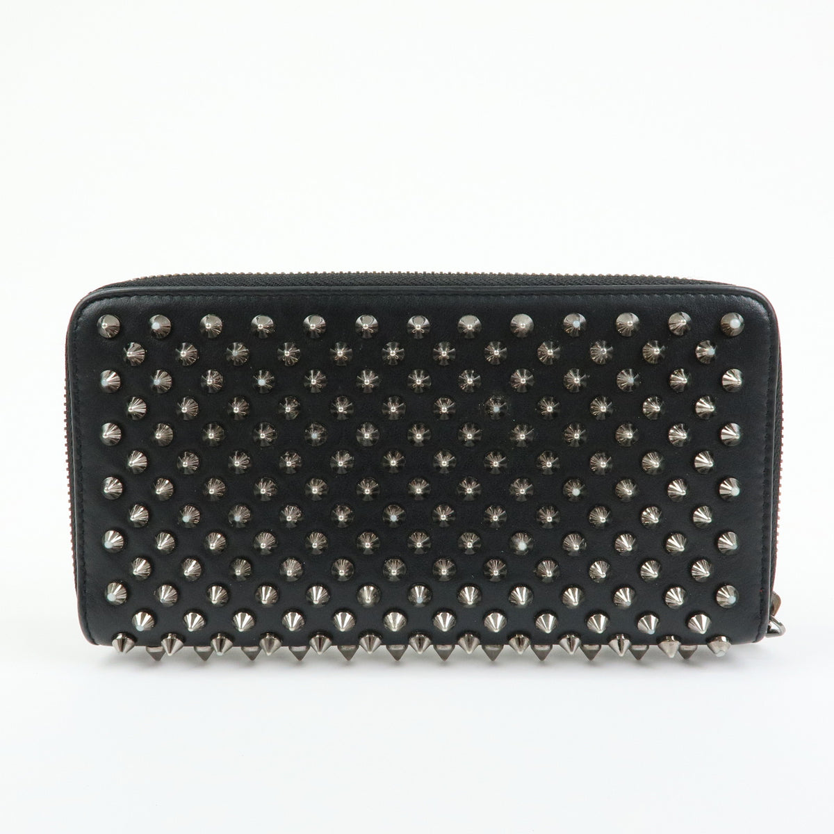 Christian Louboutin Studs Leather Round Zippy Compact Wallet Black