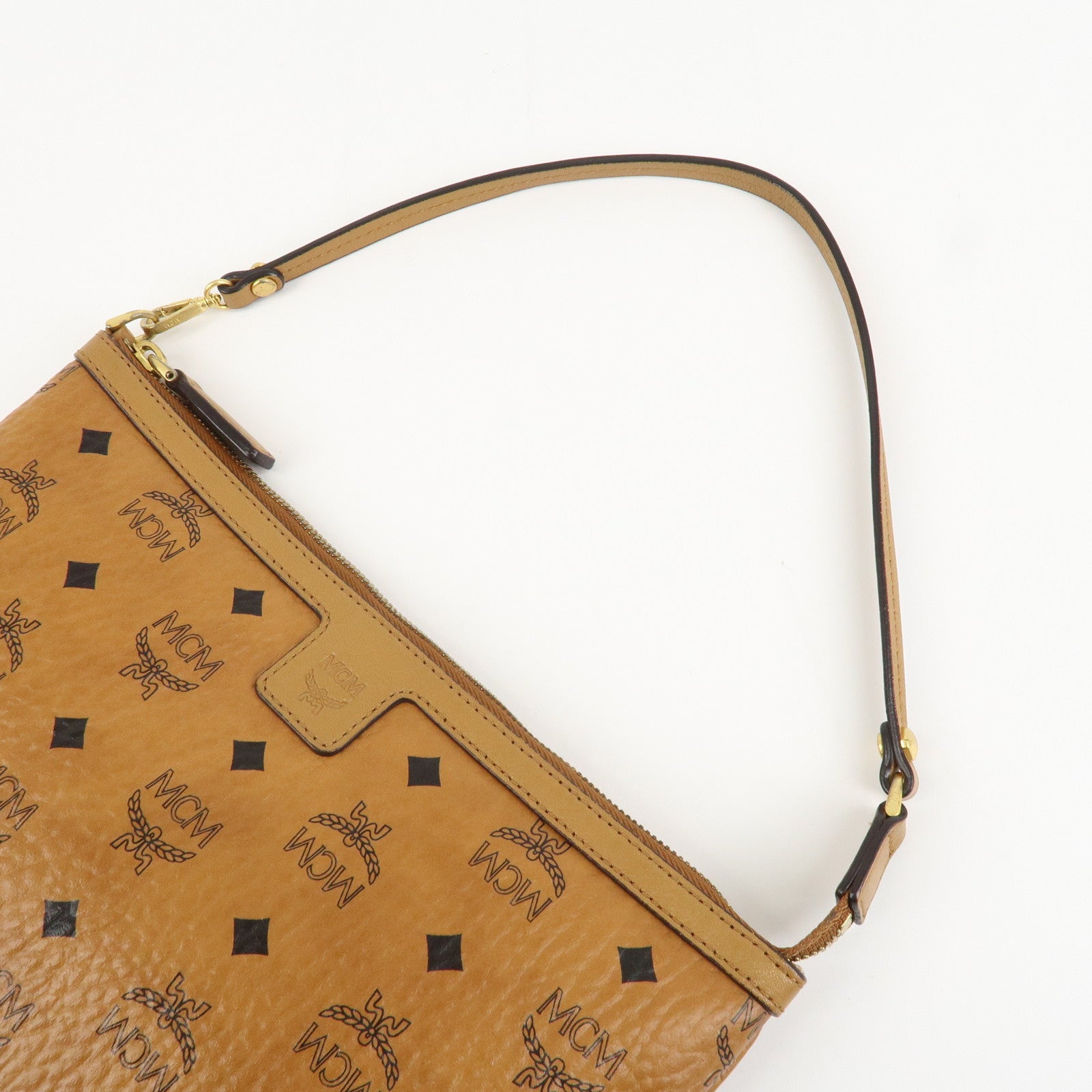 MCM Visetos Leather Shoulder Bag Clutch Bag Hand Bag Brown Used