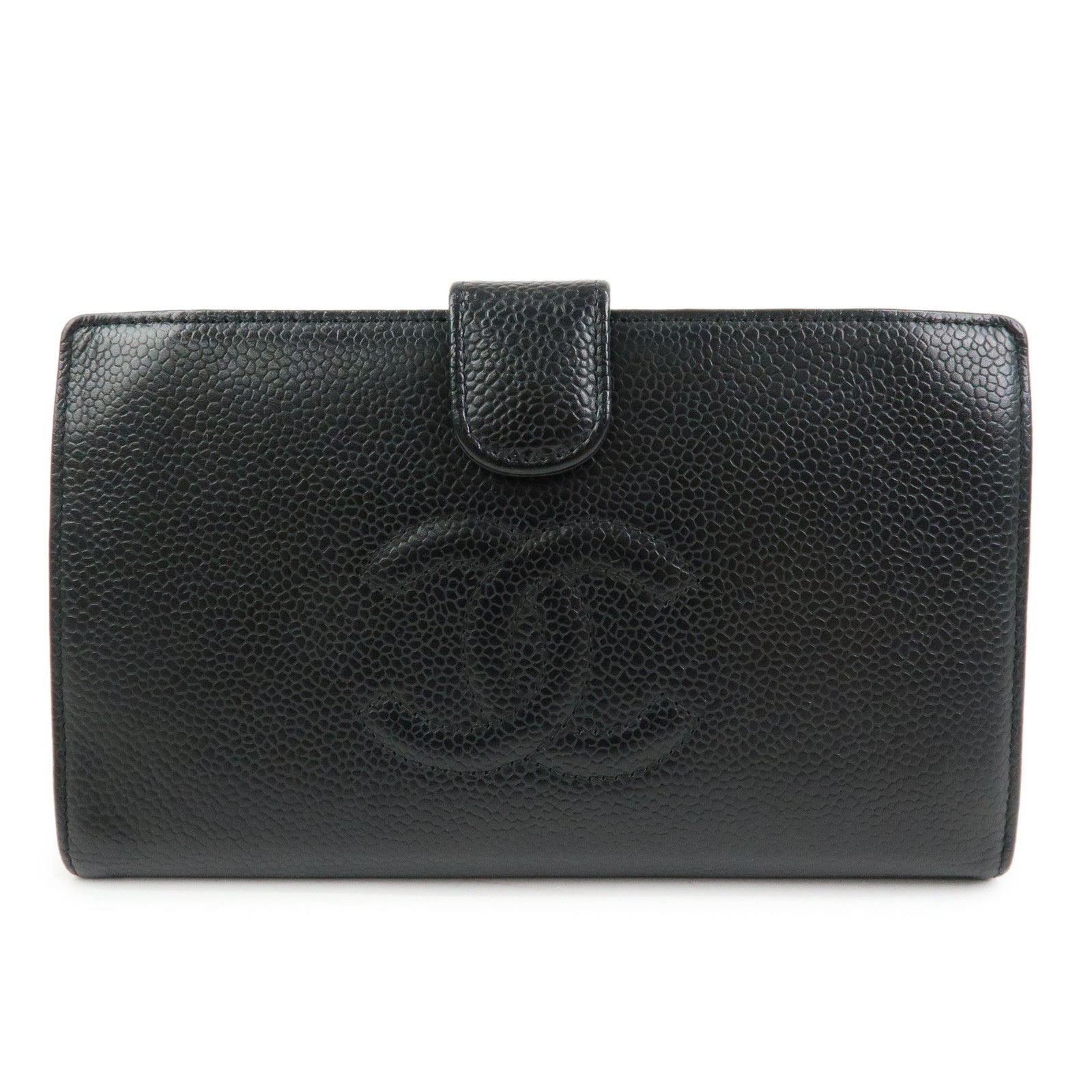 CHANEL COCO Mark Caviarskin Bi-fold Long Wallet Black A82281