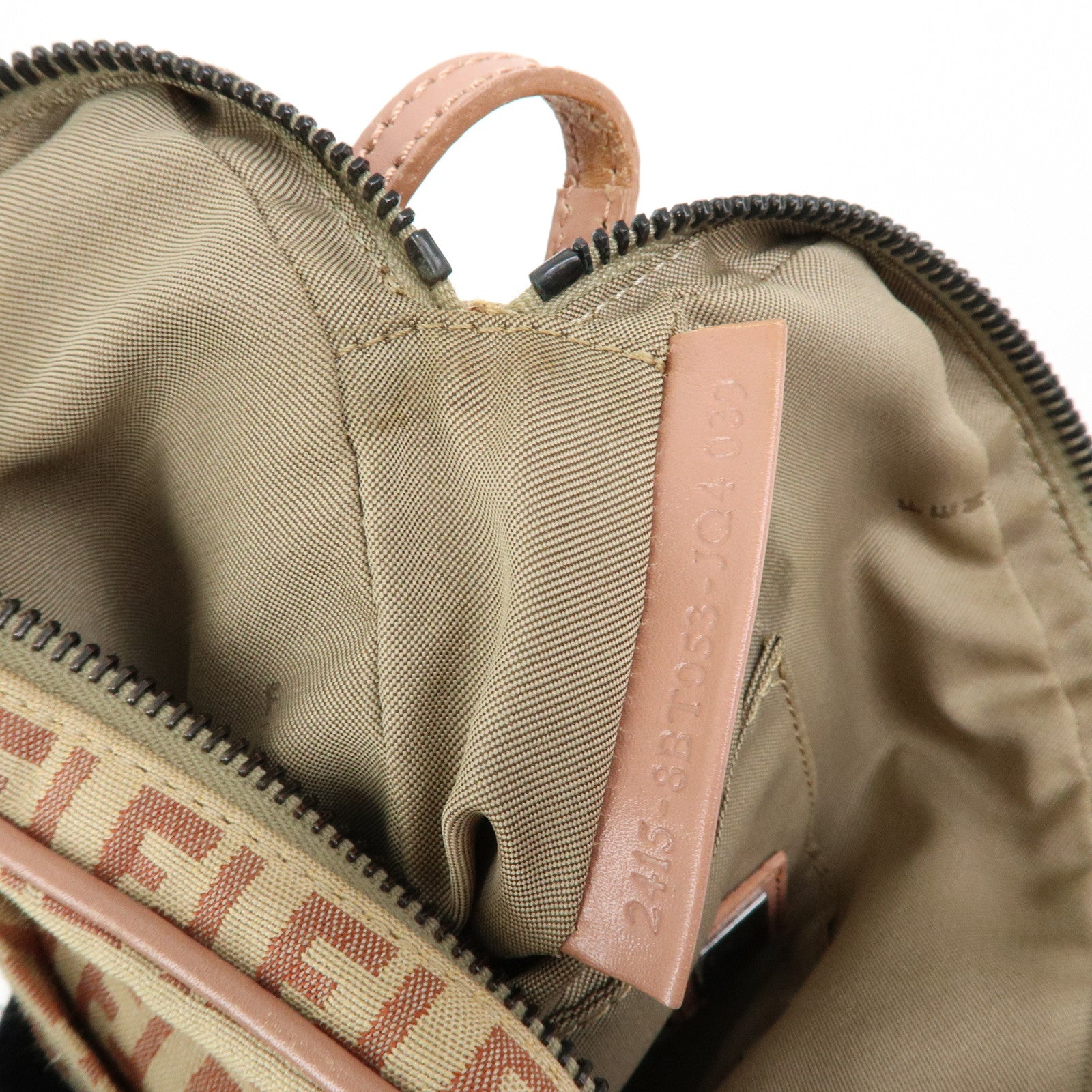 FENDI Zucchino Canvas Leather Shoulder Crossbody Bag Beige Pink 8BT053