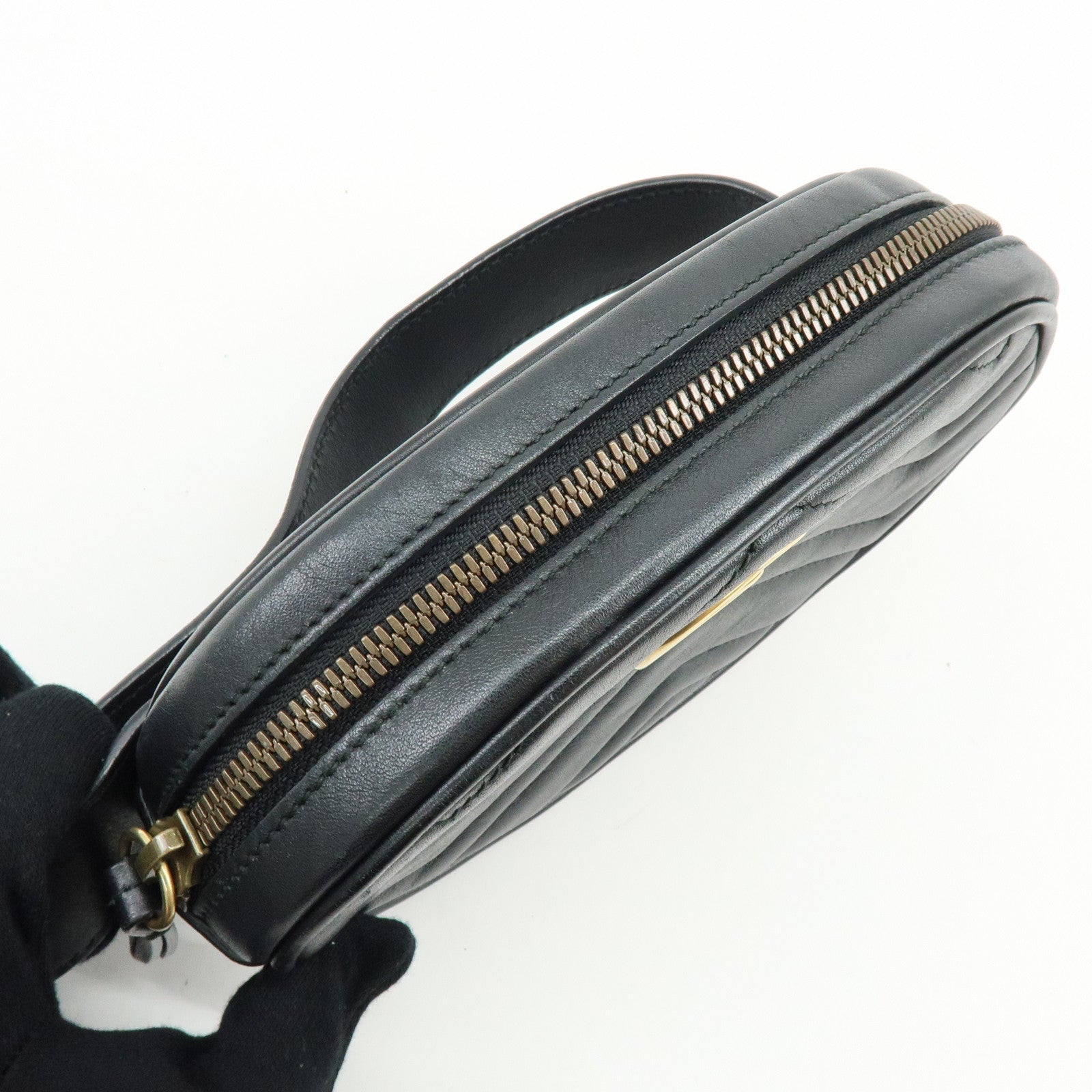 GUCCI GG Marmont Leather Waist Bag Crosbody Bag Black 476434