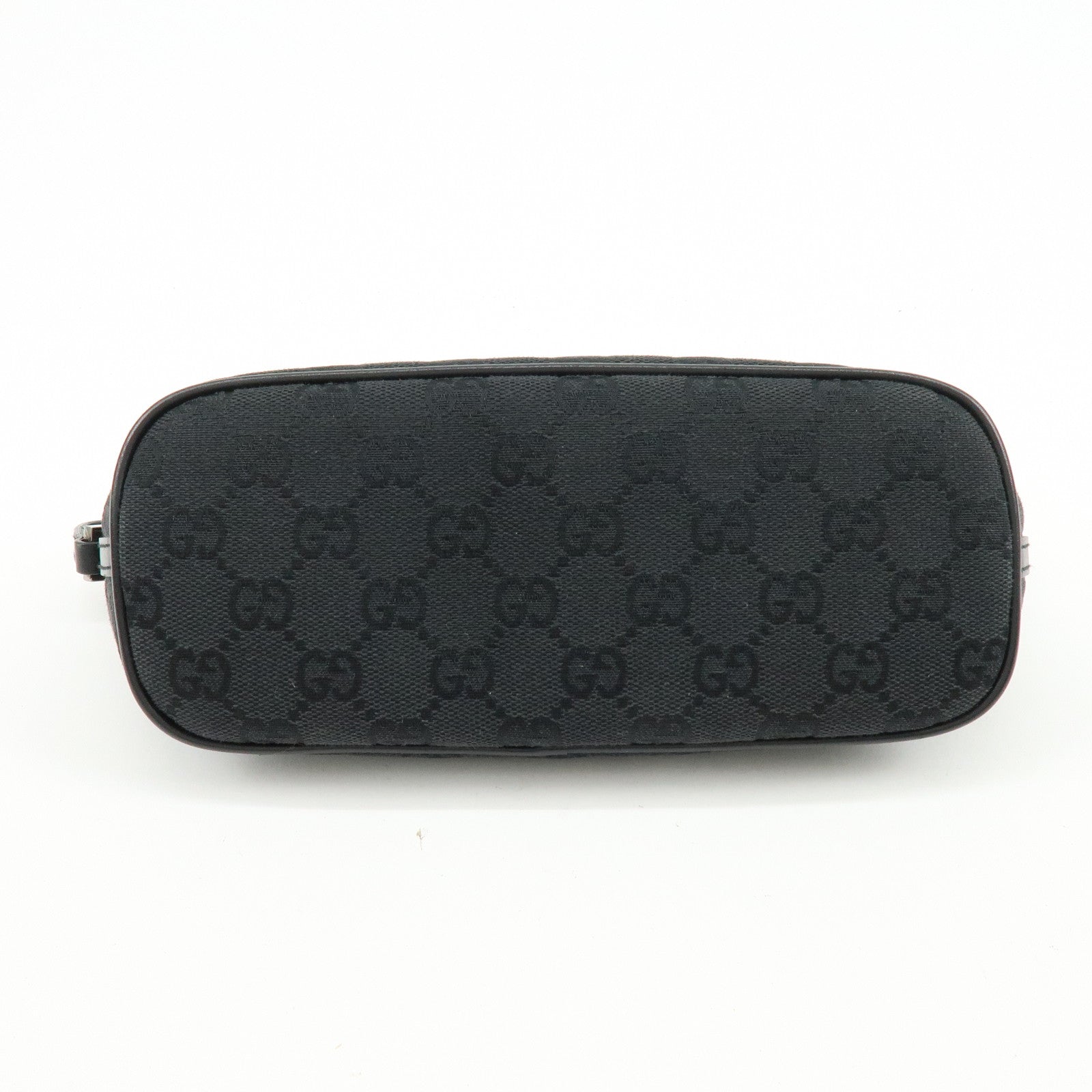 GUCCI Boat Bag GG Canvas Leather Accessory Pouch Hand Bag Black 07198
