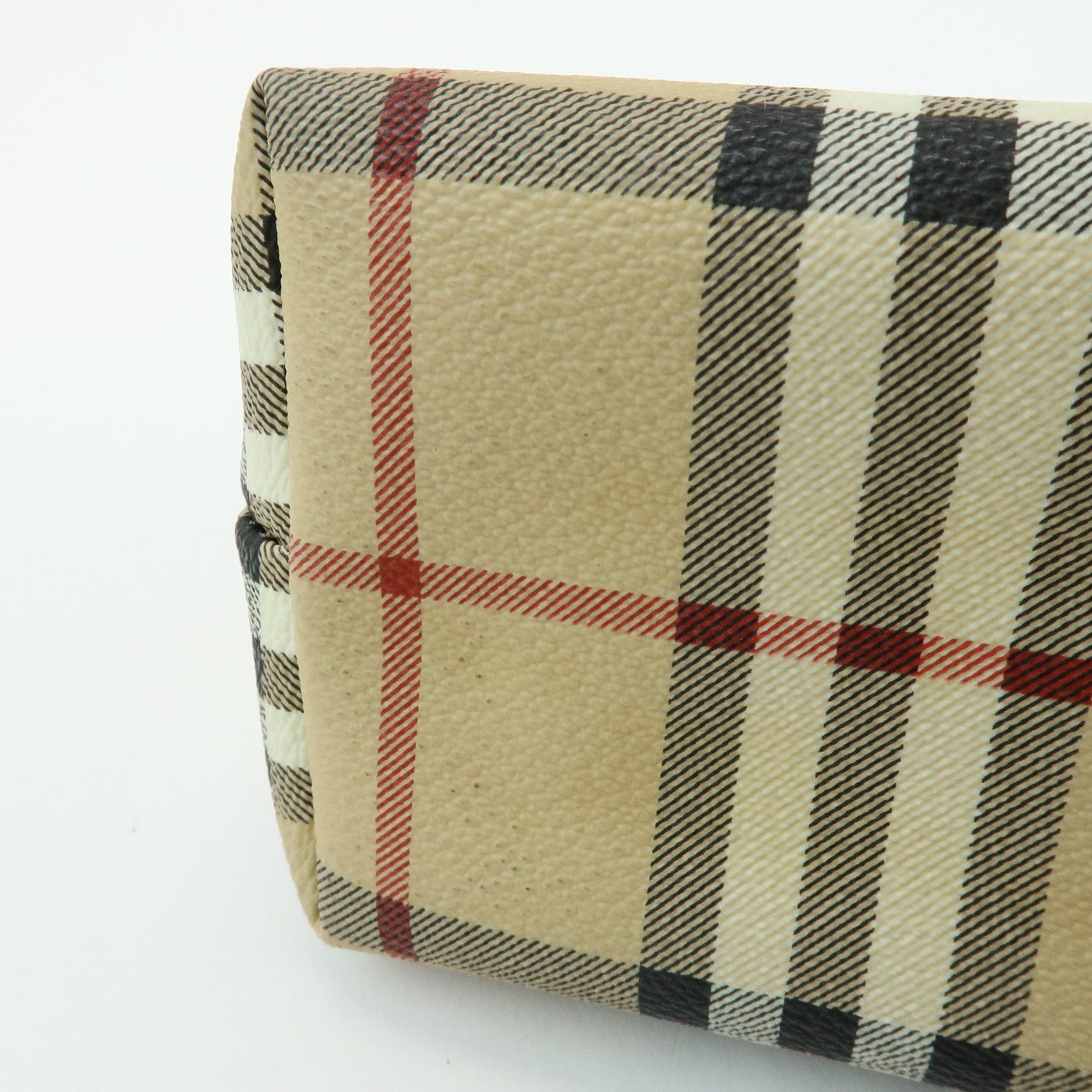 BURBERRY Nova Plaid PVC Leather Hand Bag Pouch Beige