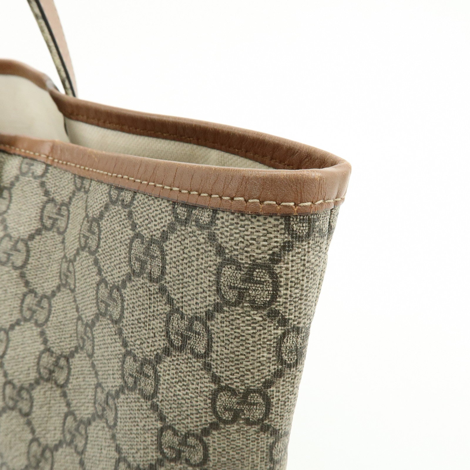 GUCCI Sherry GG Supreme Leather Tote Hand Bag Beige Brown 211134