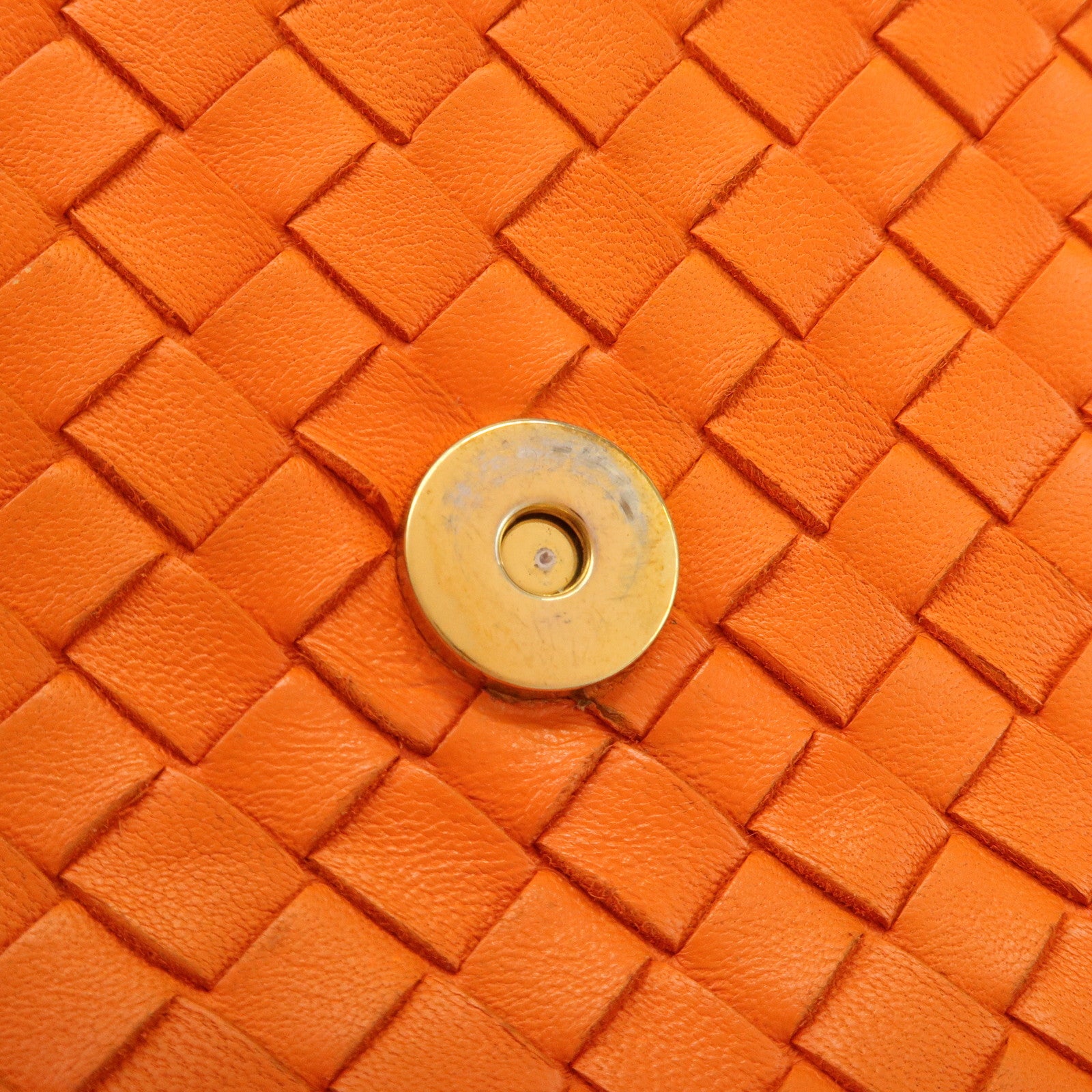 BOTTEGA VENETA Intrecciato Leather Chain Shoulder Bag Orange