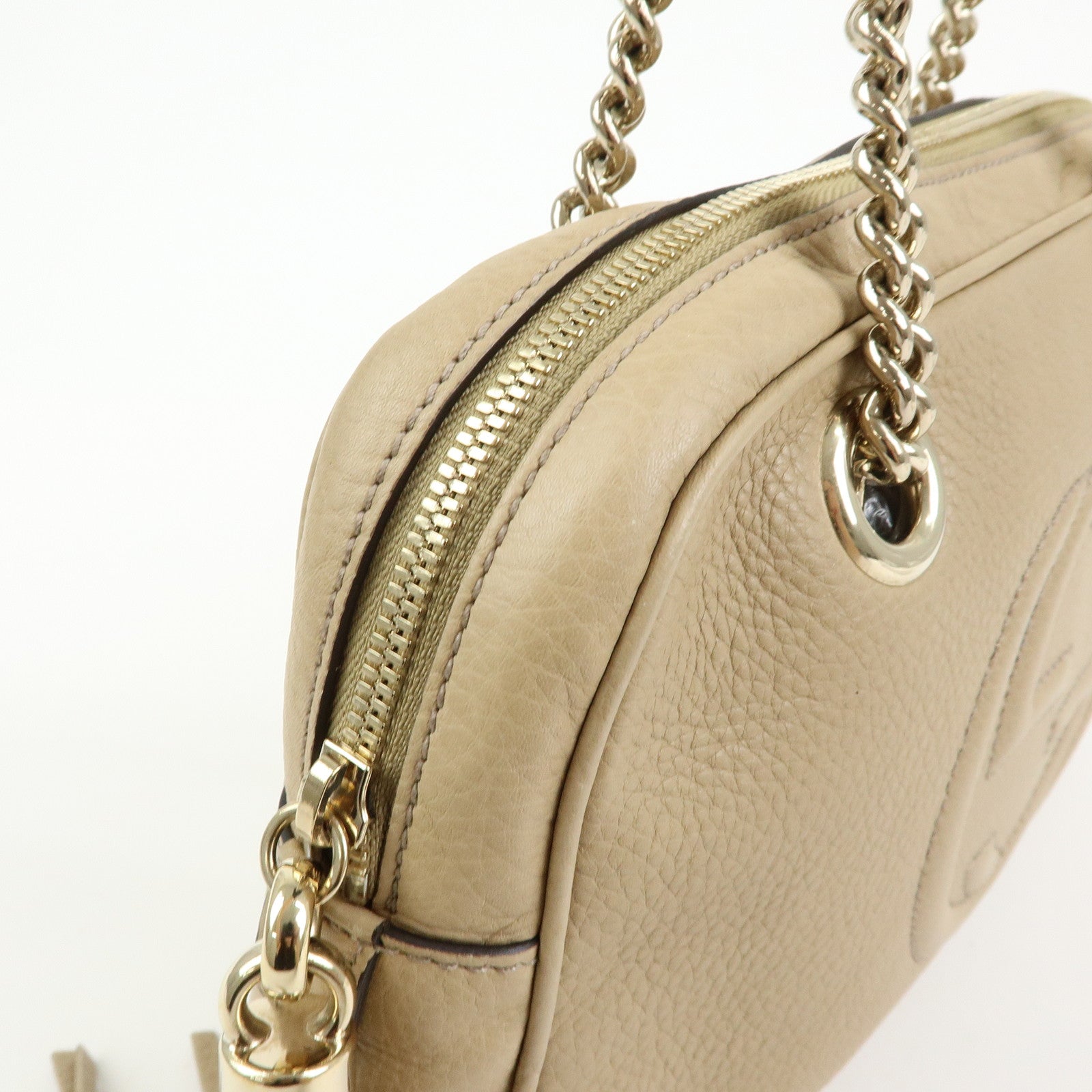 GUCCI SOHO Interlocking G Leather Shoulder Bag Beige 308983
