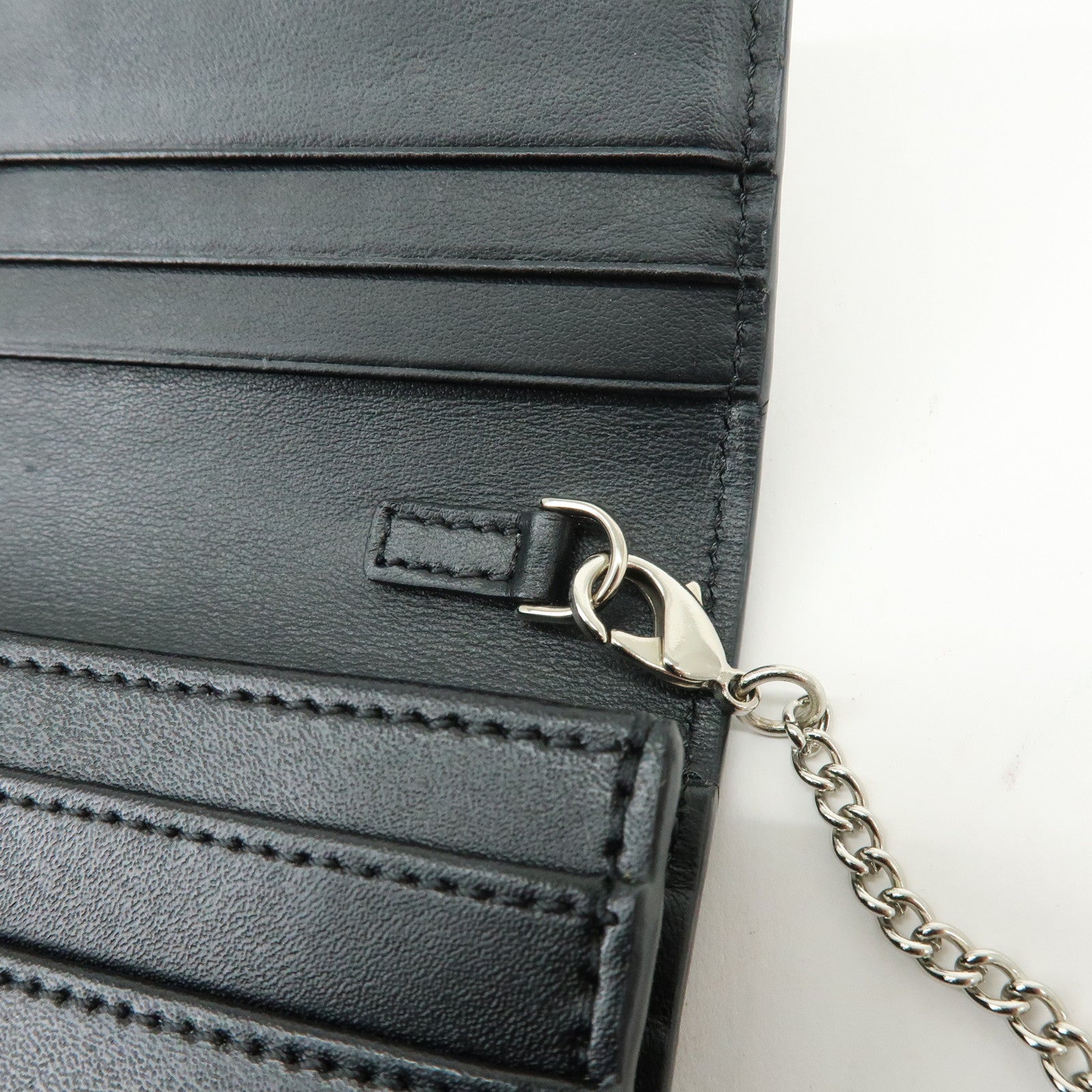 FENDI Leather Studs Chain Shoulder Wallet Long Wallet Black 8M0365