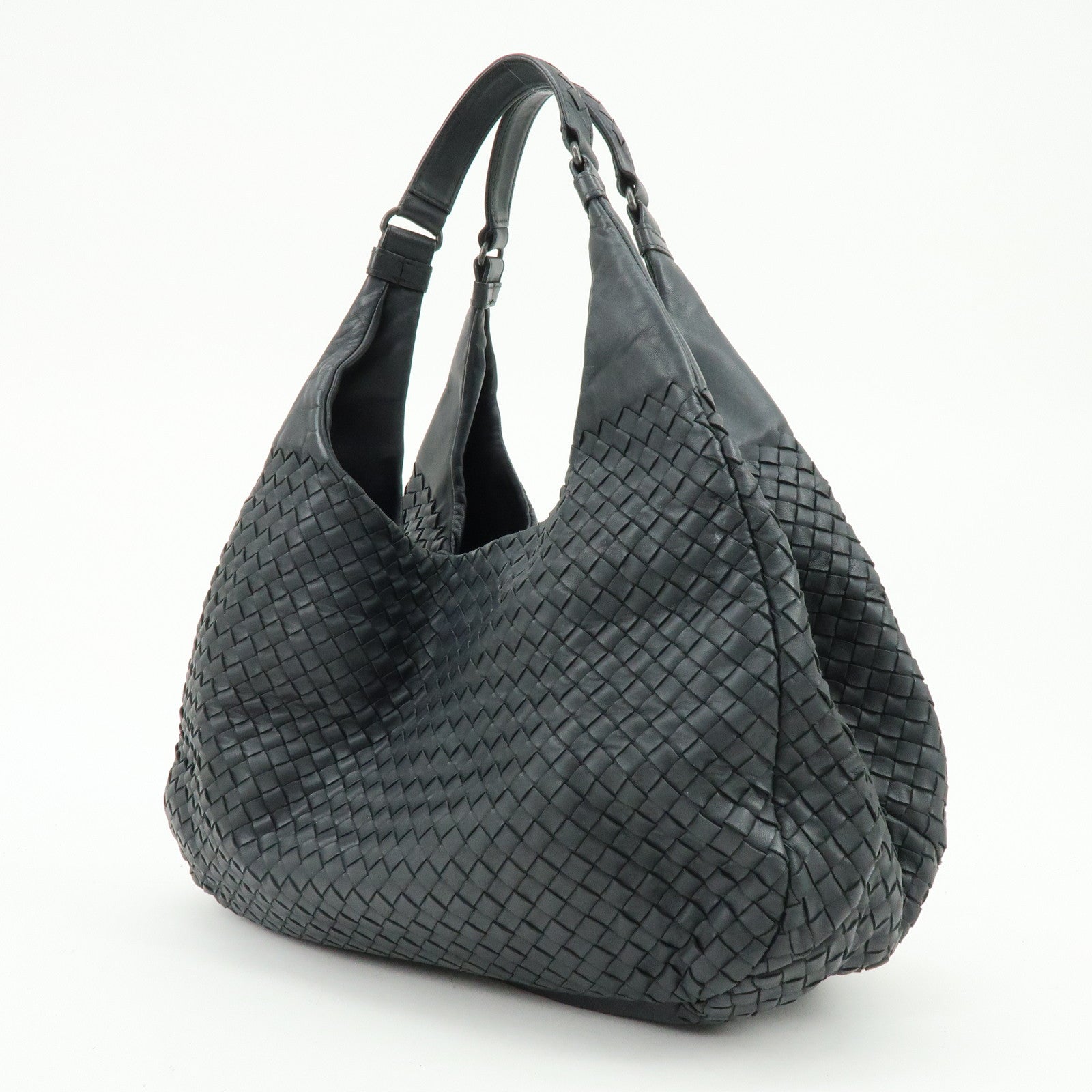 BOTTEGA VENETA Intrecciato Campana Leather Shoulder Bag Hand Bag Black