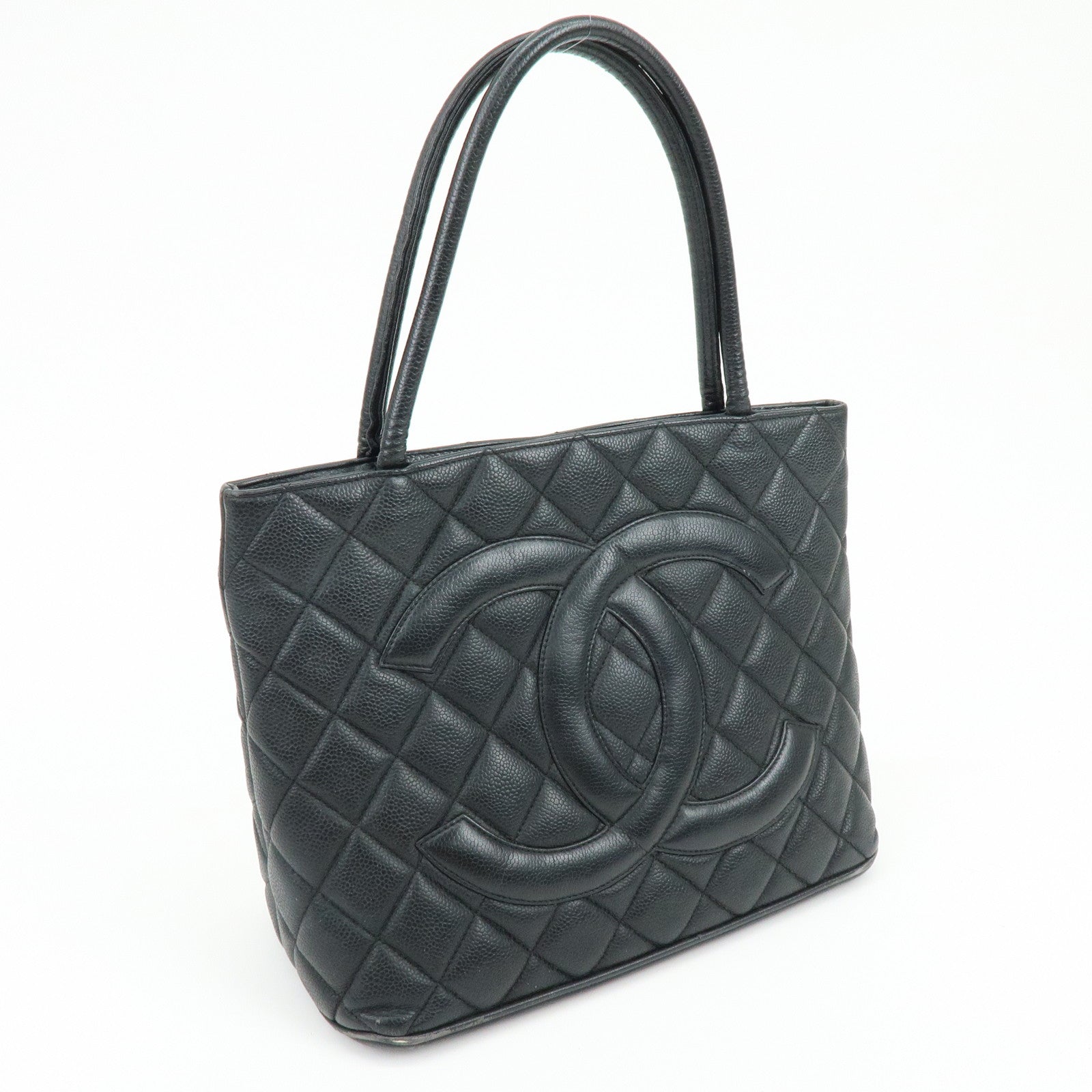CHANEL Medallion Matelasse Caviarskin Tote Bag Hand Bag Black A01804