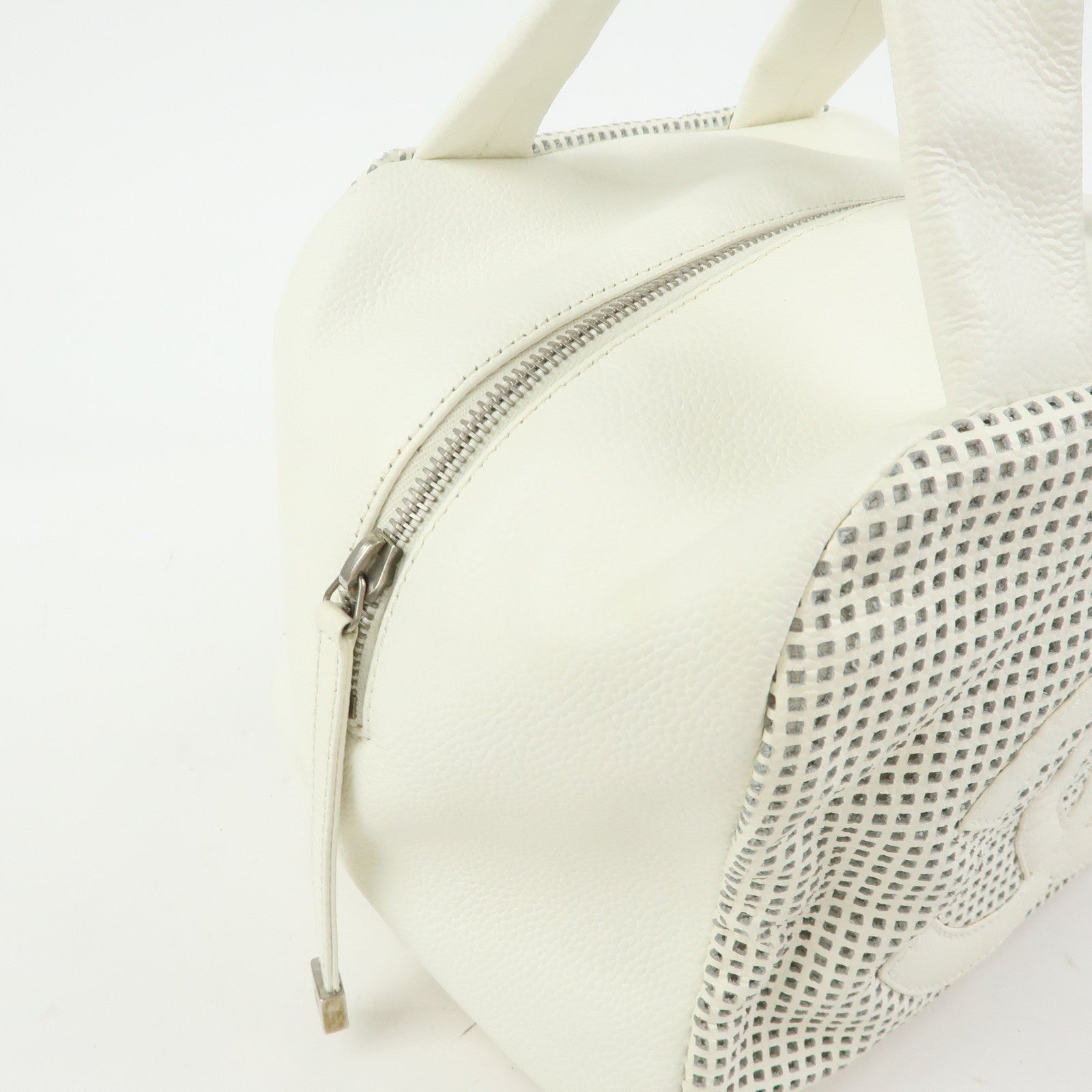 CHANEL COCO Mark Calf Leather Hand Bag Perforated Design Ivory