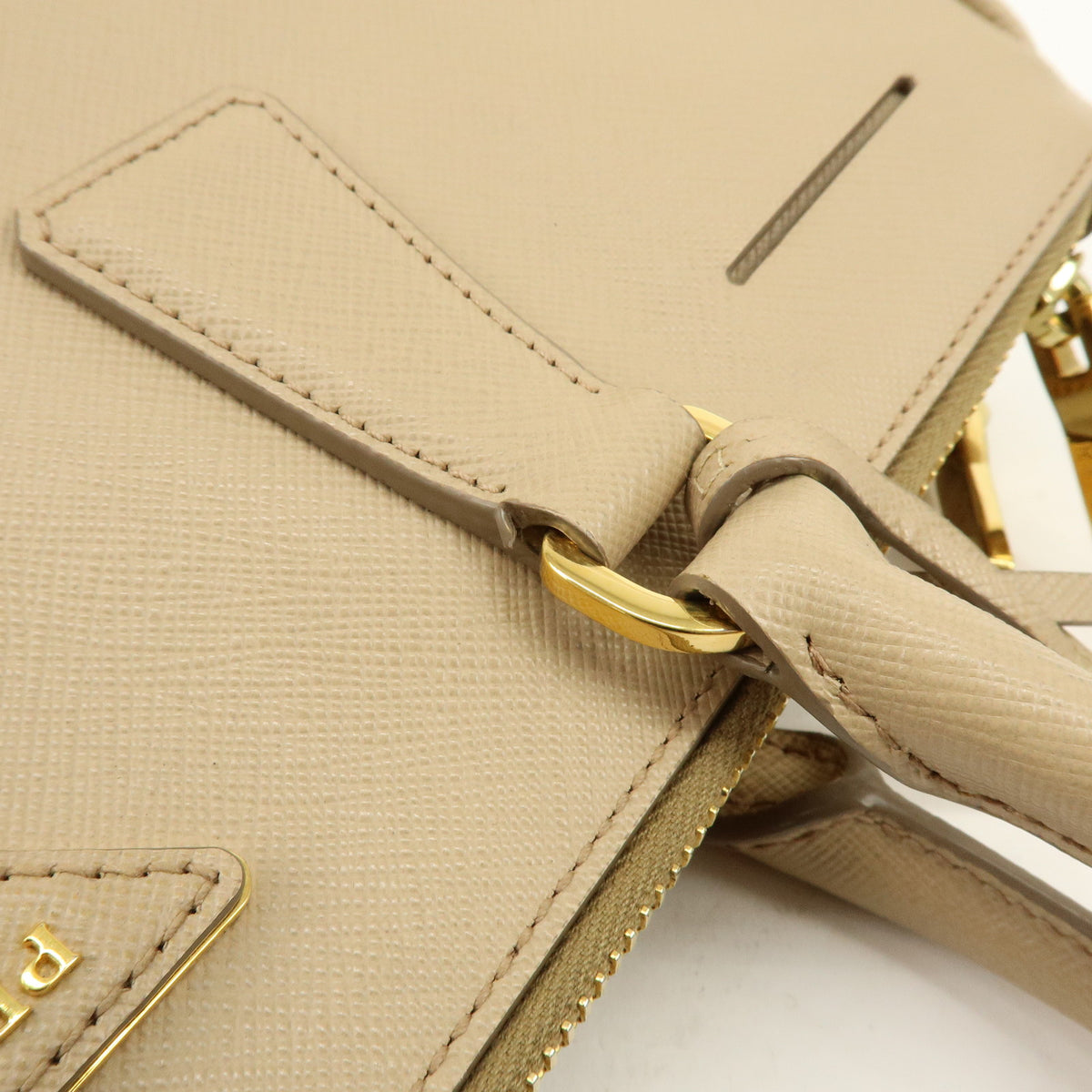 PRADA Triangle Logo Galleria Saffiano Leather 2Way Bag Beige 1BA274