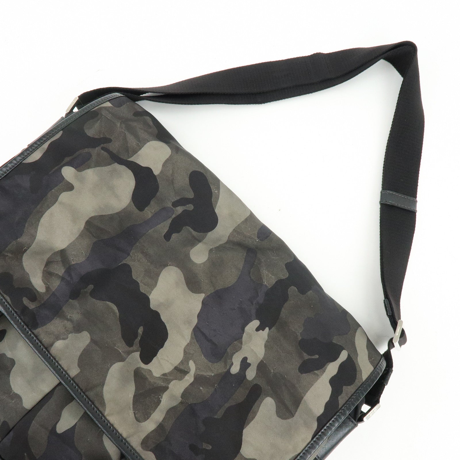 PRADA Triangle Logo Nylon Saffiano Leather Shoulder Bag Khaki VA0768
