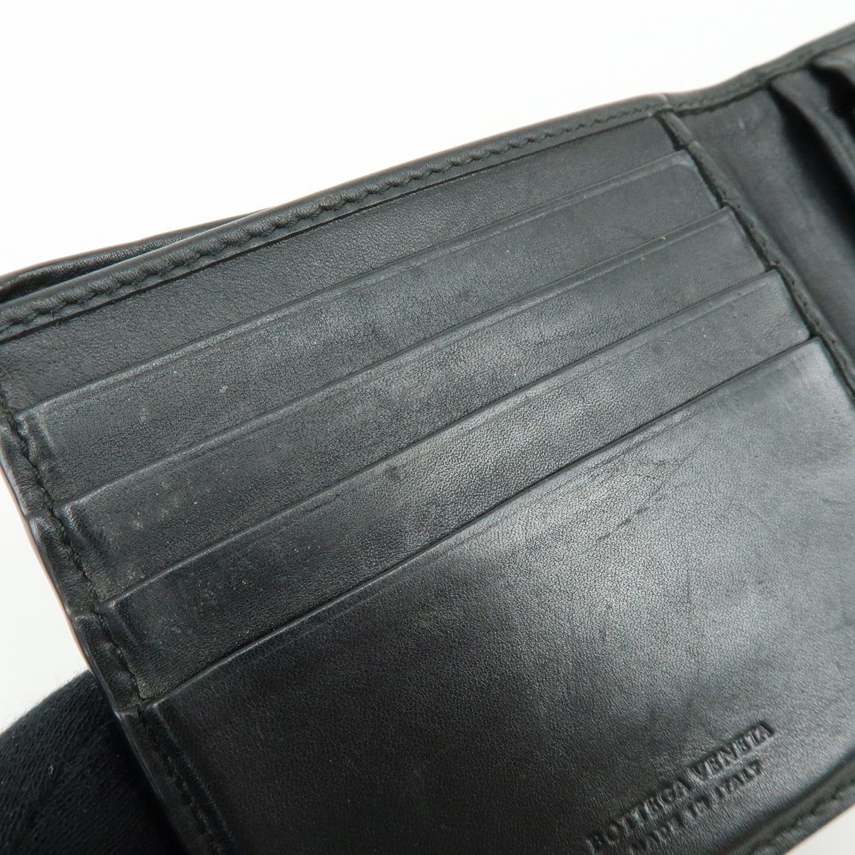 Bottega Veneta Intrecciato Leather Bi-fold Comact Wallet Black 193642