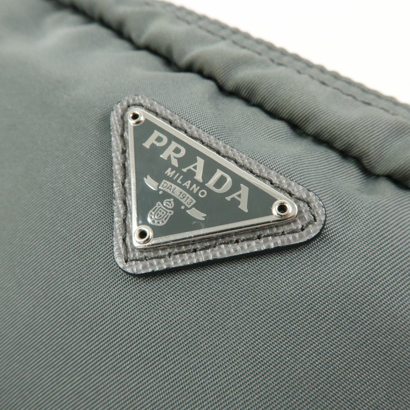 PRADA Triangle Logo Nylon Pouch Cosmetic Case Makeup Case Gray