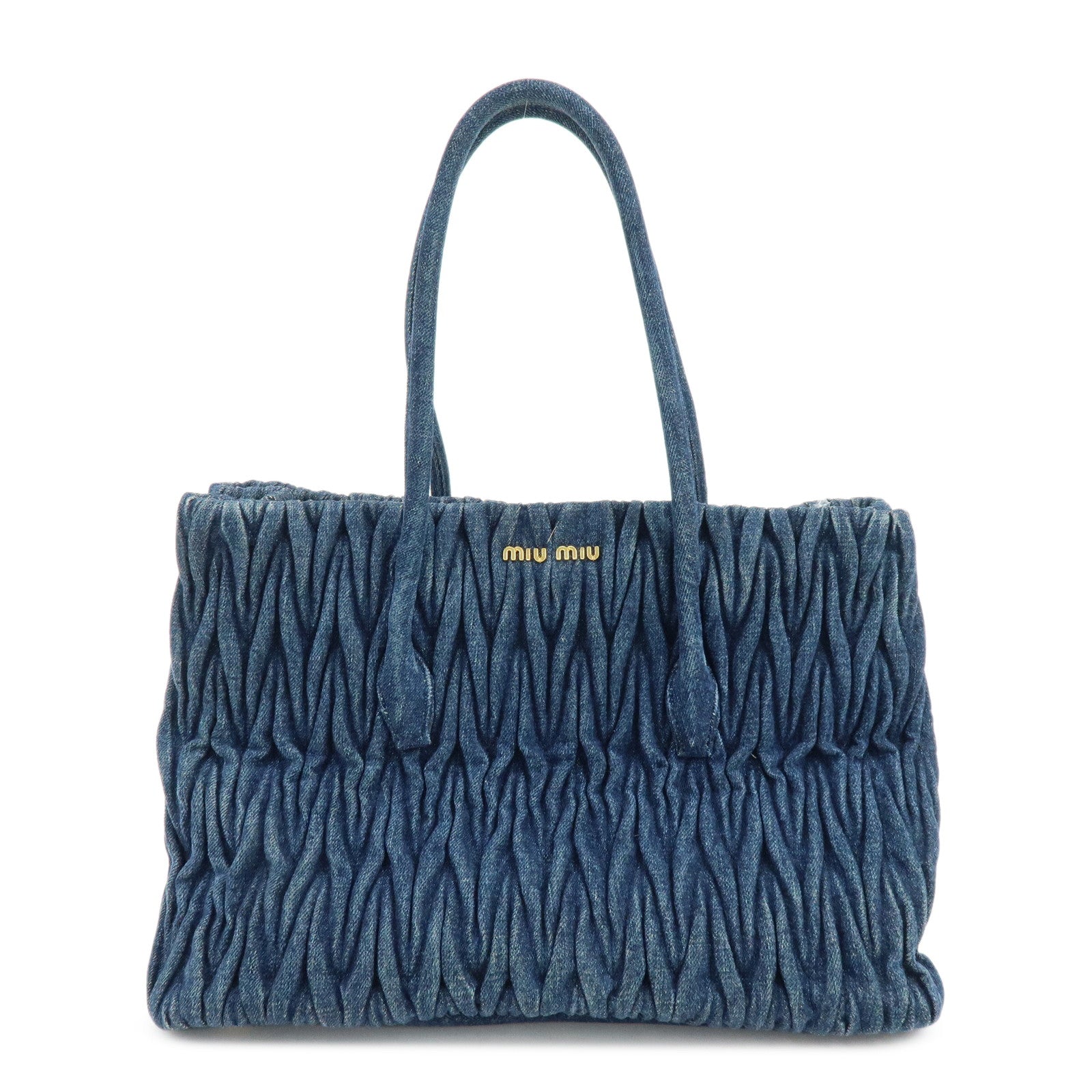 MIU MIU Logo Matelasse Denim Shoulder Bag Tote Bag Blue