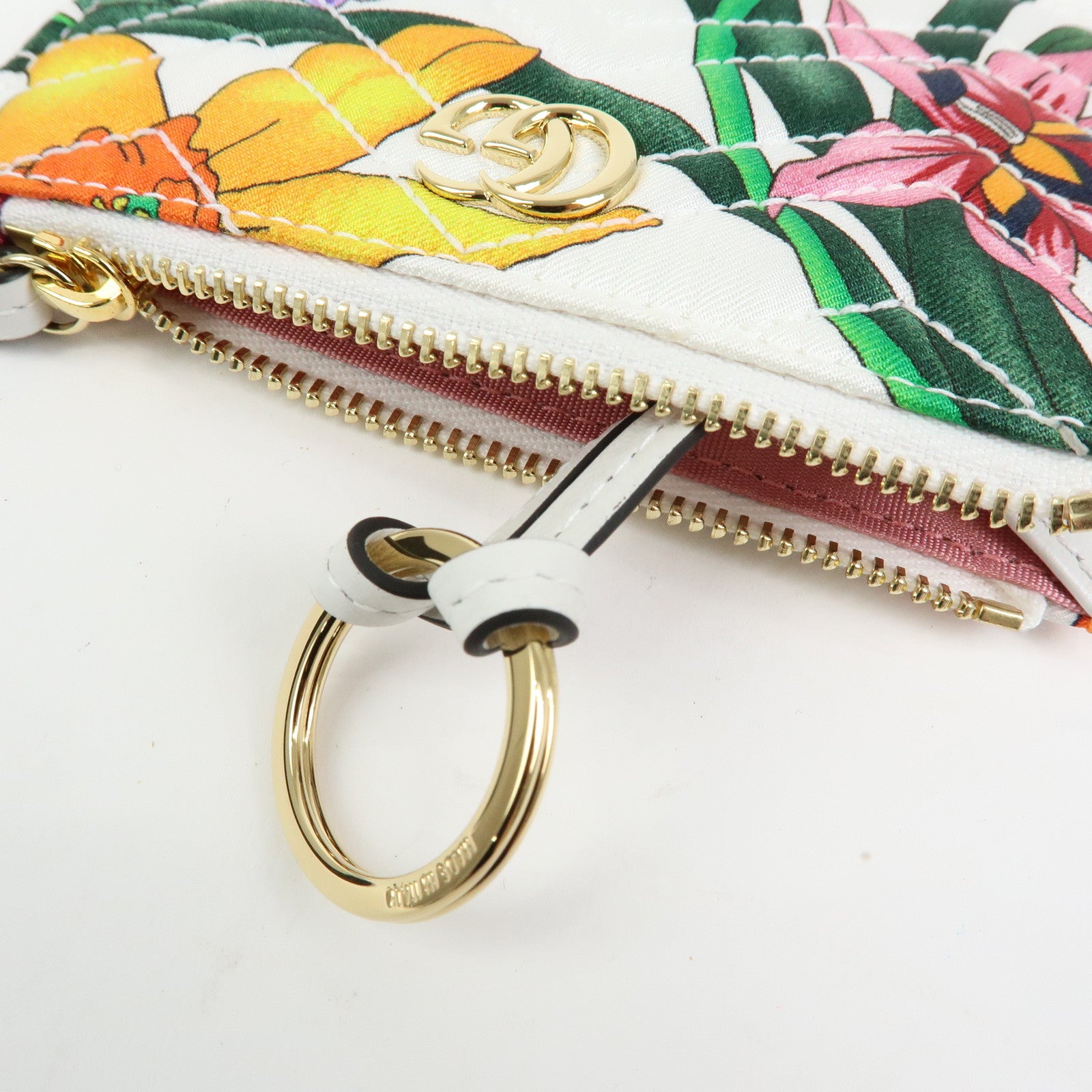GUCCI GG Marmont FLora Double G Silk Coin Case Coin Purse White