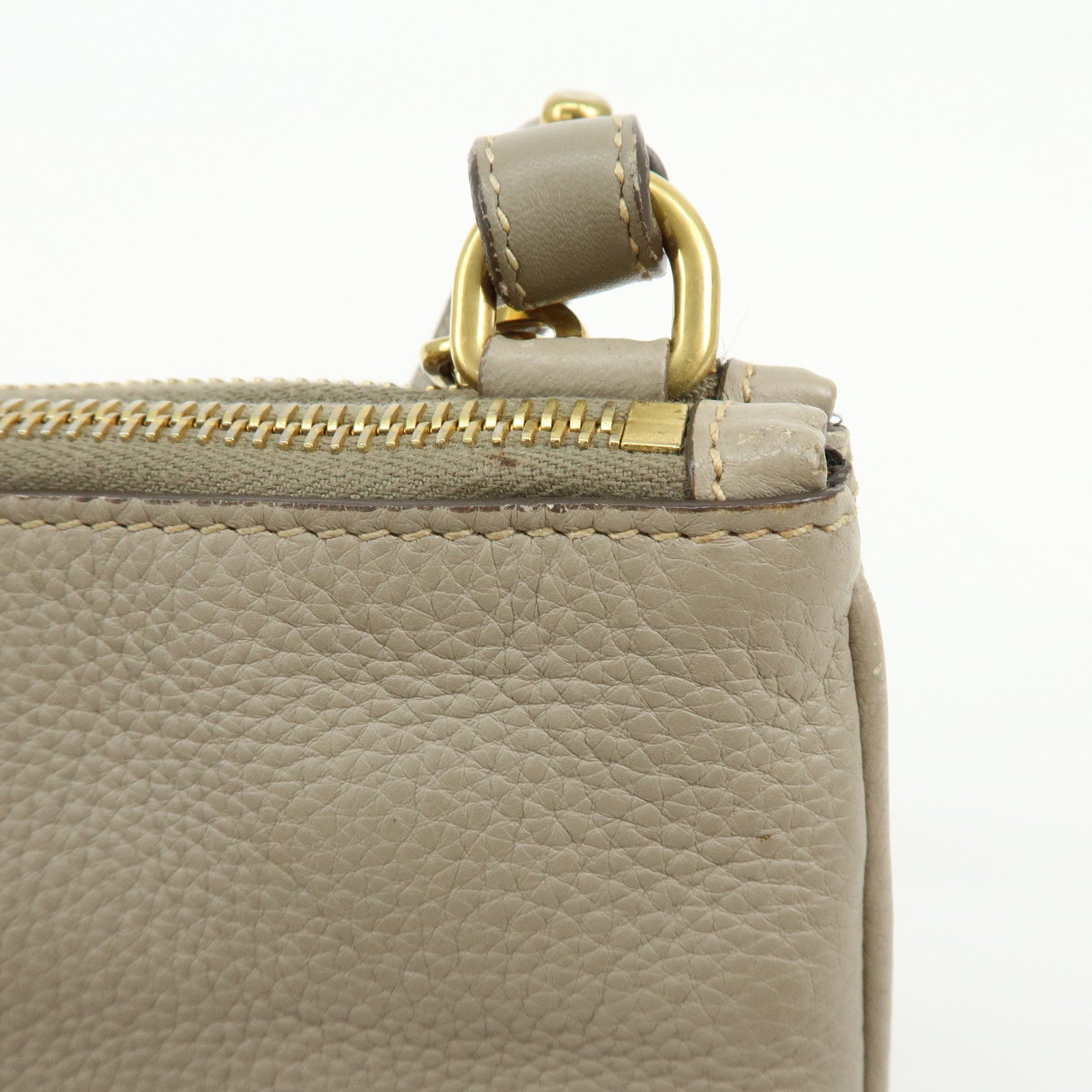 PRADA Logo Leather Shoulder Bag Crossbody Bag Beige 1BH046