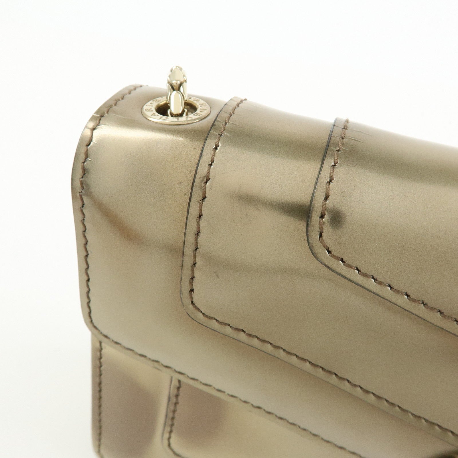 BVLGARI Serpenti Leather Forever Shoulder Crossbody Bag Gold Malachite