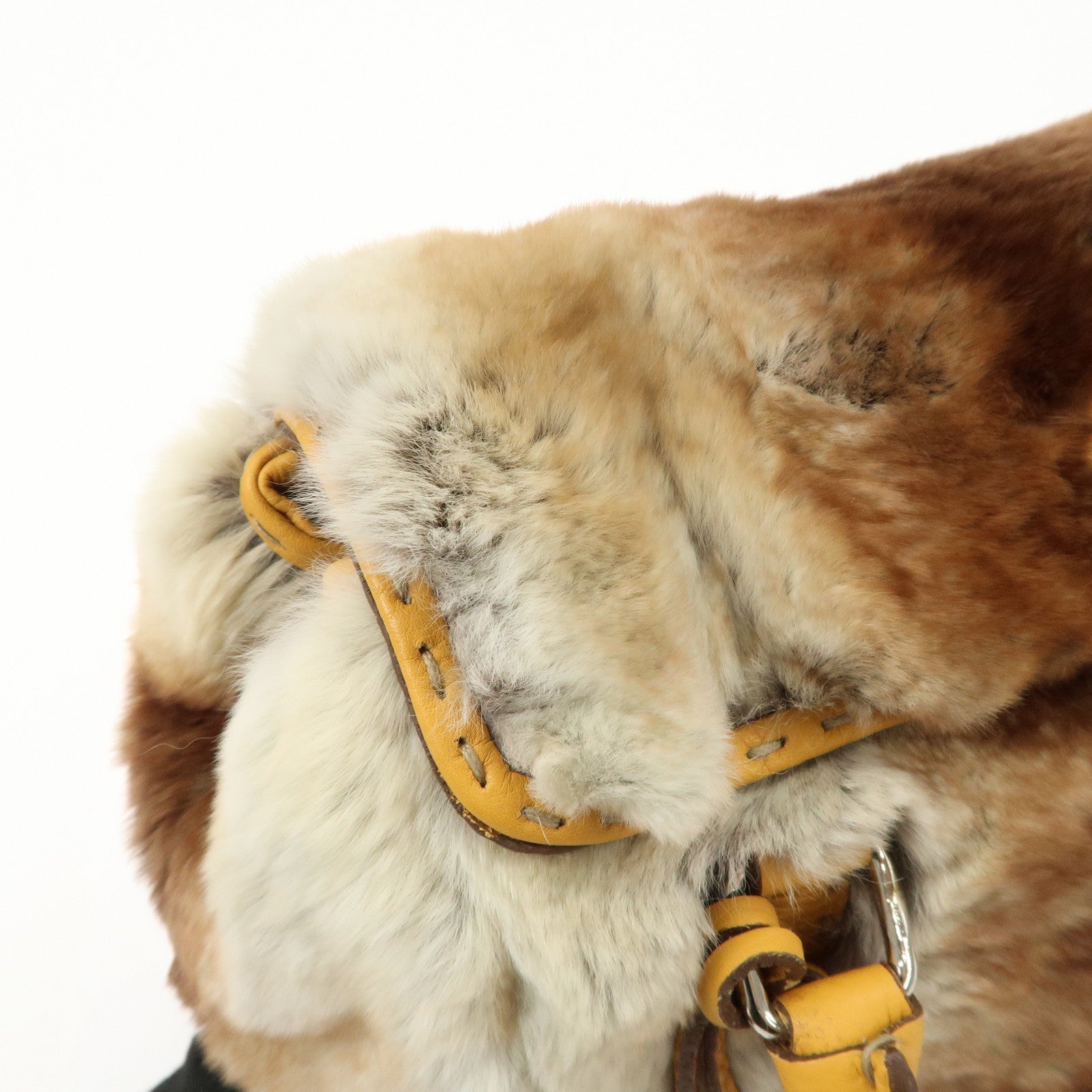 FENDI Seleria Leather Fur Mini Linda Hand Bag Brown White 8BR486 Used