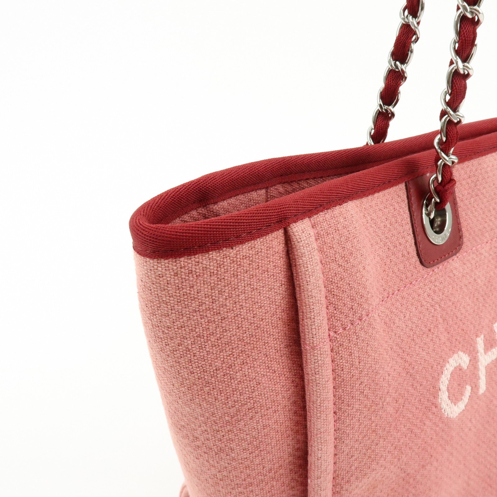 CHANEL Deauville MM Canvas Leather Chain Tote Bag Shoulder Bag A67001