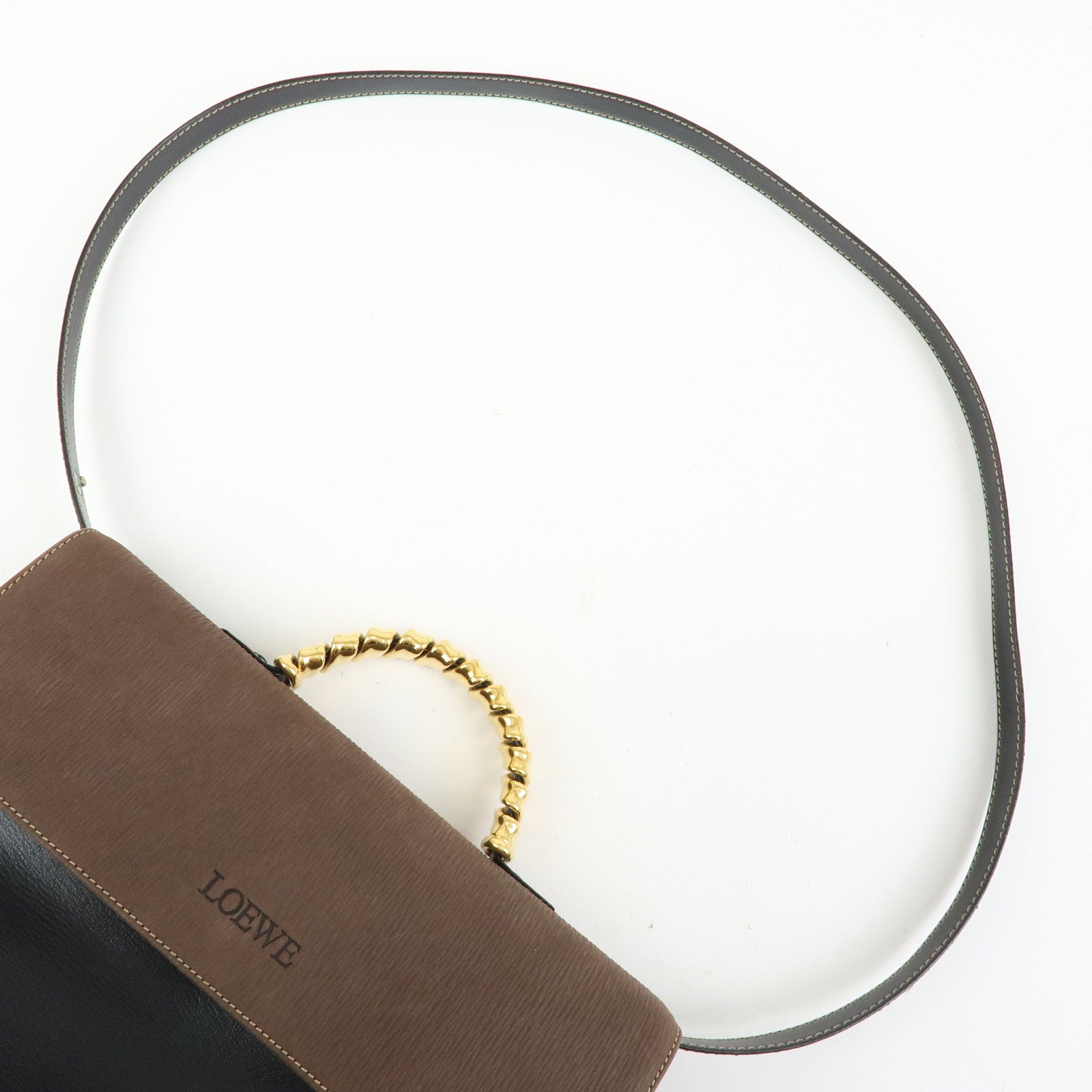 LOEWE Velazquez Leather Suede 2Way Bag Hand Bag Twist Handle Moca Black