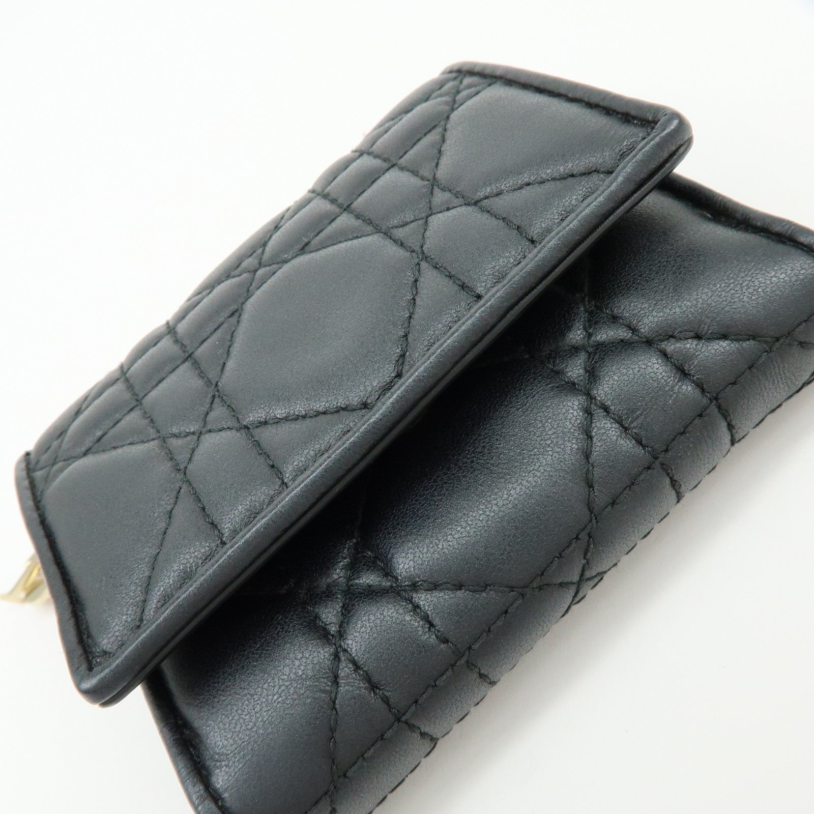 Christian Dior Cannage Leather Bi-fold Compact Wallet Black