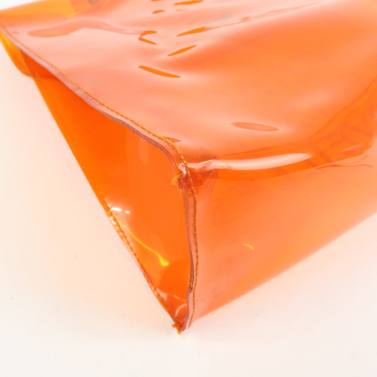 HERMES Vinyl Kelly Clear Hand Bag Transparent Orange