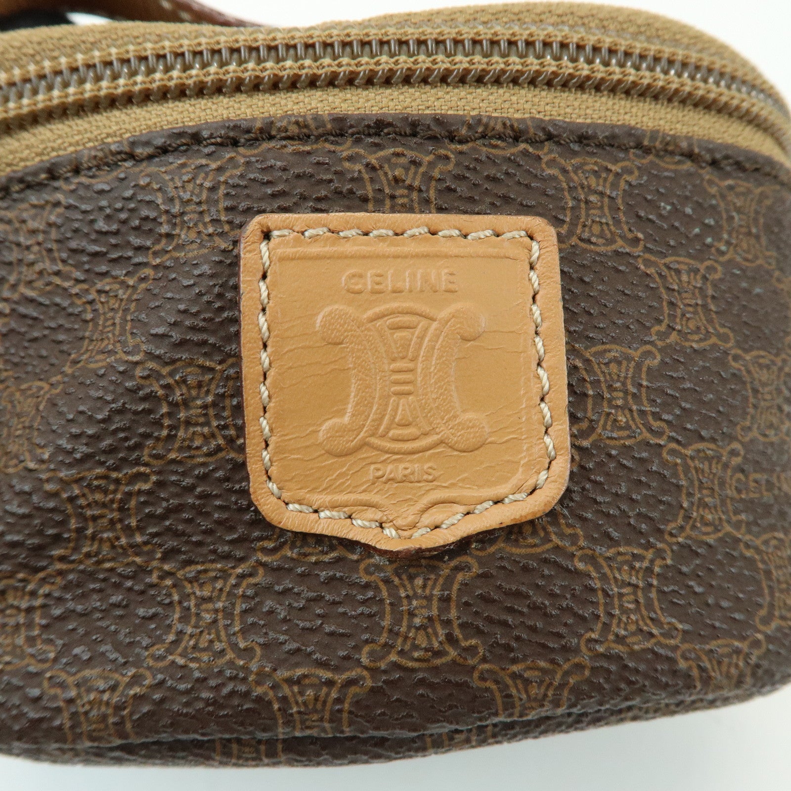 CELINE Macadam PVC Canvas Leather Mini Pouch Vanity Bag Brown