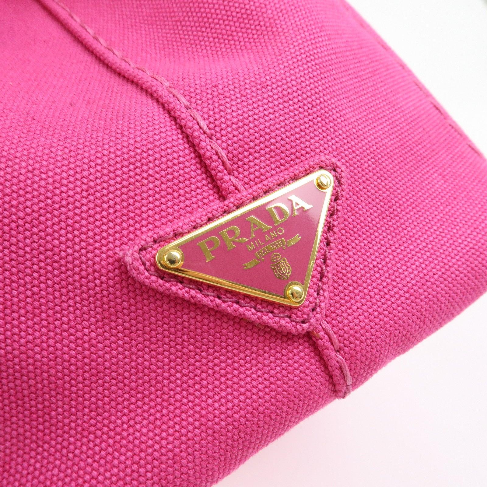 PRADA Triangle Logo Canapa Mini Canvas 2Way Hand Bag Pink B2439G