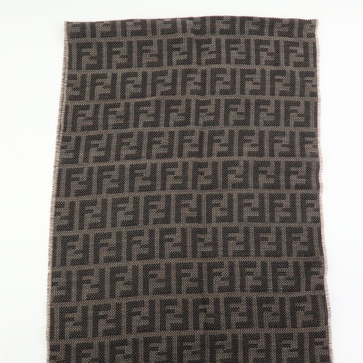 FENDI Zucca Lot of 2 Wool 100% Fringe Scarf Brown Blue