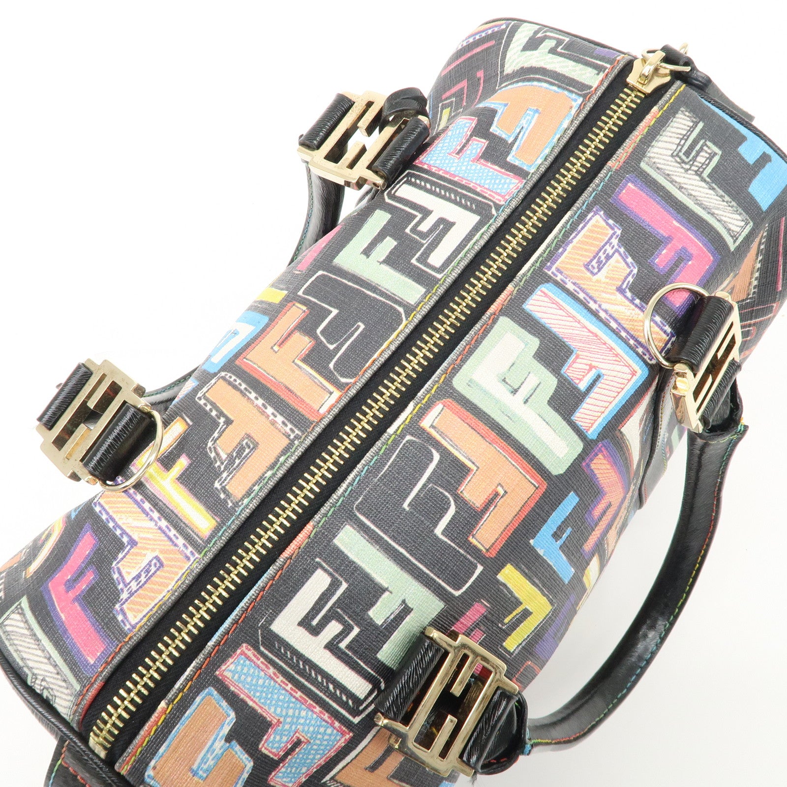 FENDI Zucca PVC Leather Mini Boston Bag Hand Bag Multi Color 8BL068 Used